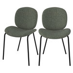 MAISON PAVANE Lot de 2 chaises en tissu bouclé vert et pieds en métal noir-Iris