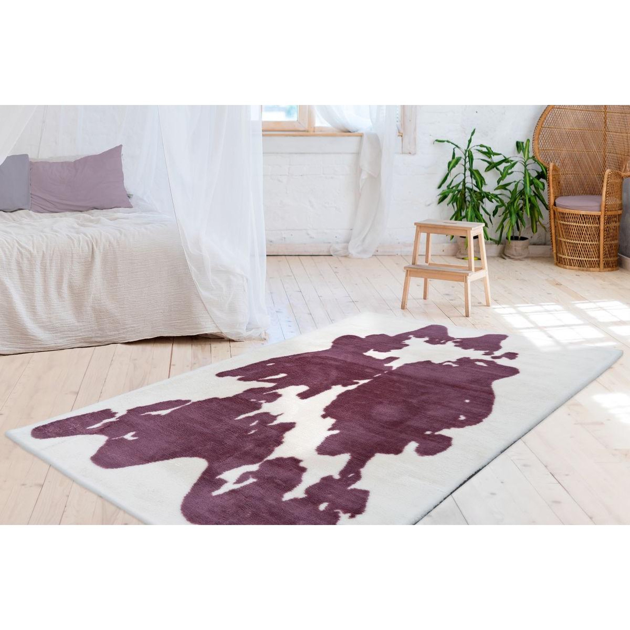 Voir la diapositive 2 : Paris Prix Tapis imitation fourrure  rabbit  violet & blanc