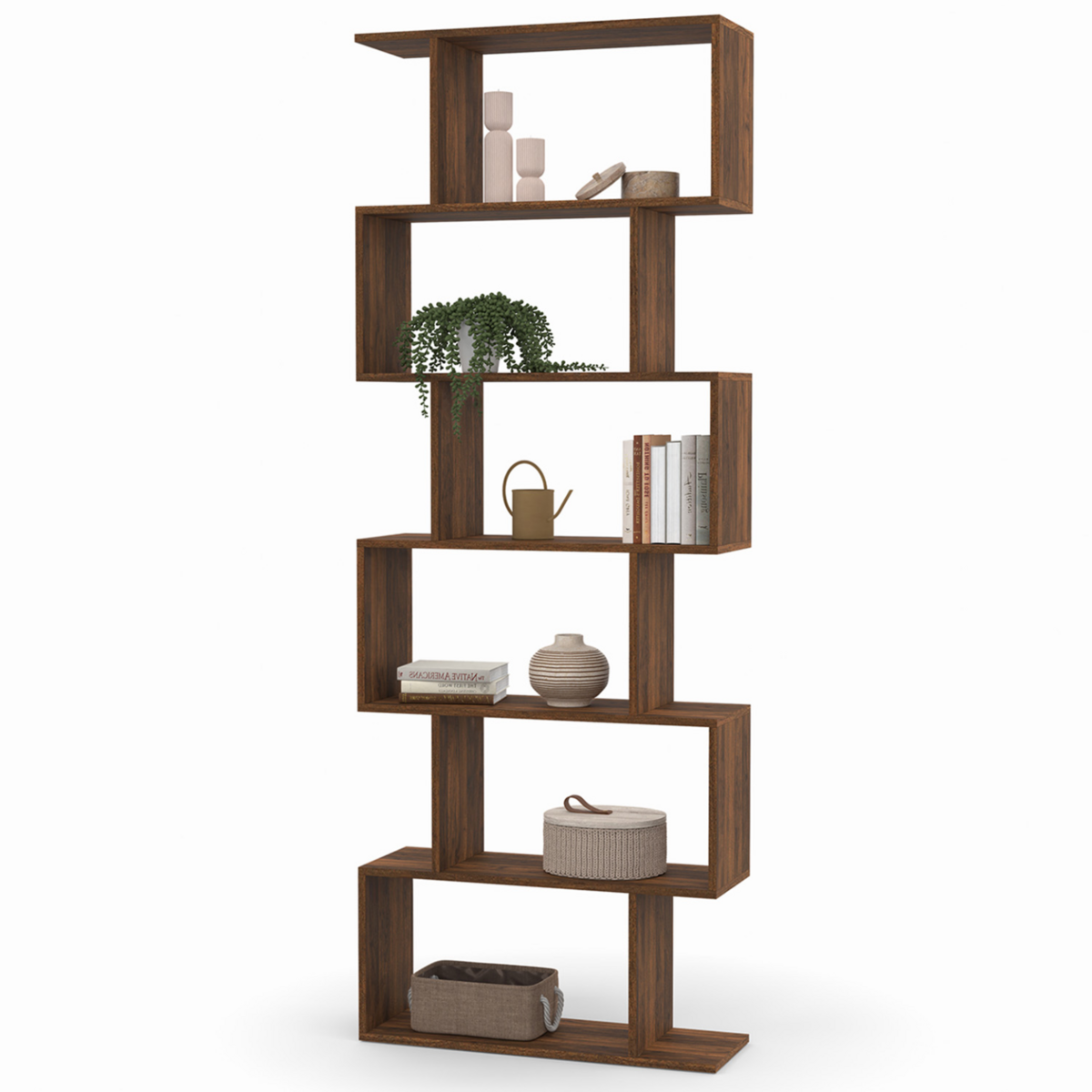 ID MARKET Etagère bibliothèque SOFIA forme S effet noyer 189 cm