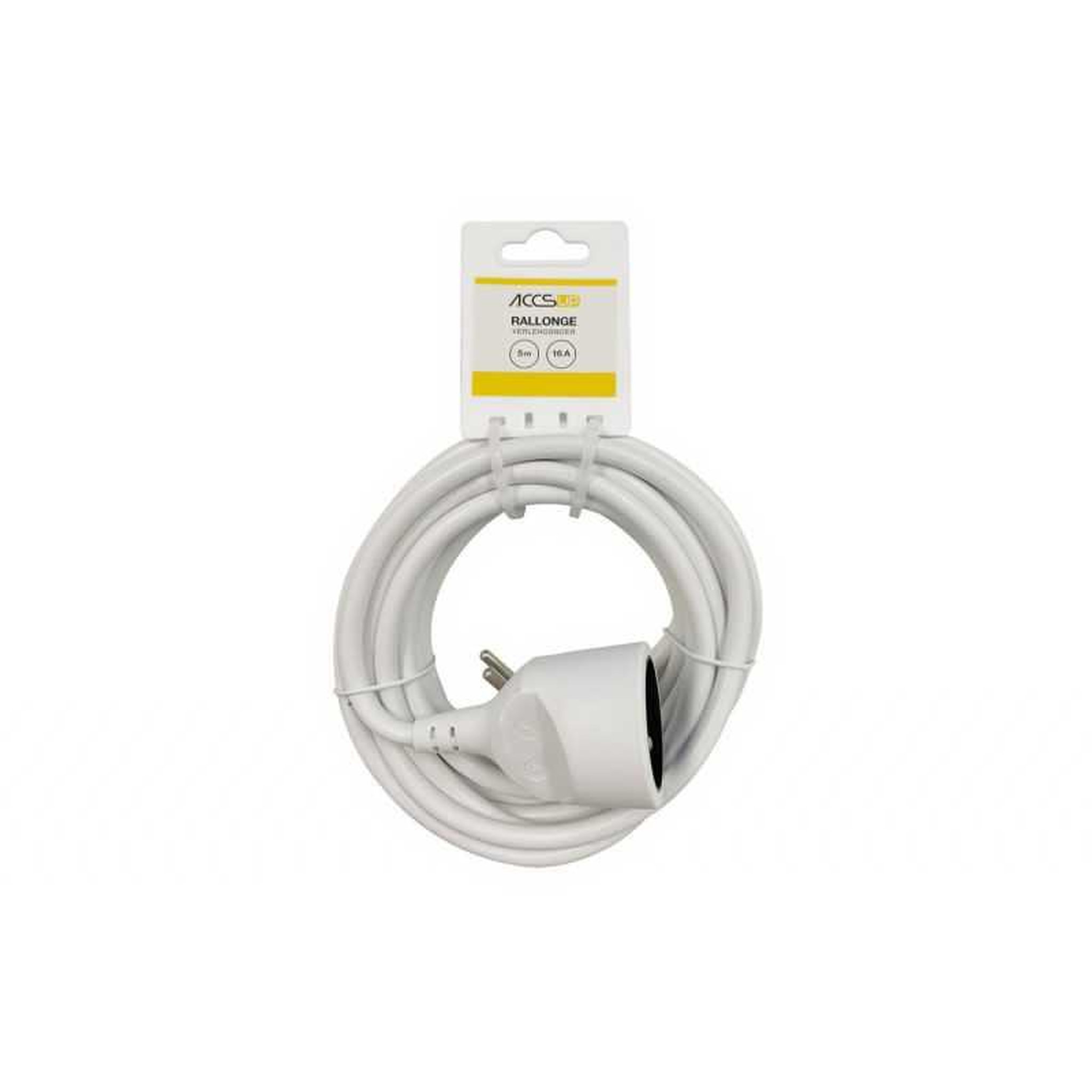 Voir la diapositive 2 : Rallonge électrique CEE blanche 5 m, prise coudée, 16 A 250 V 3500 W