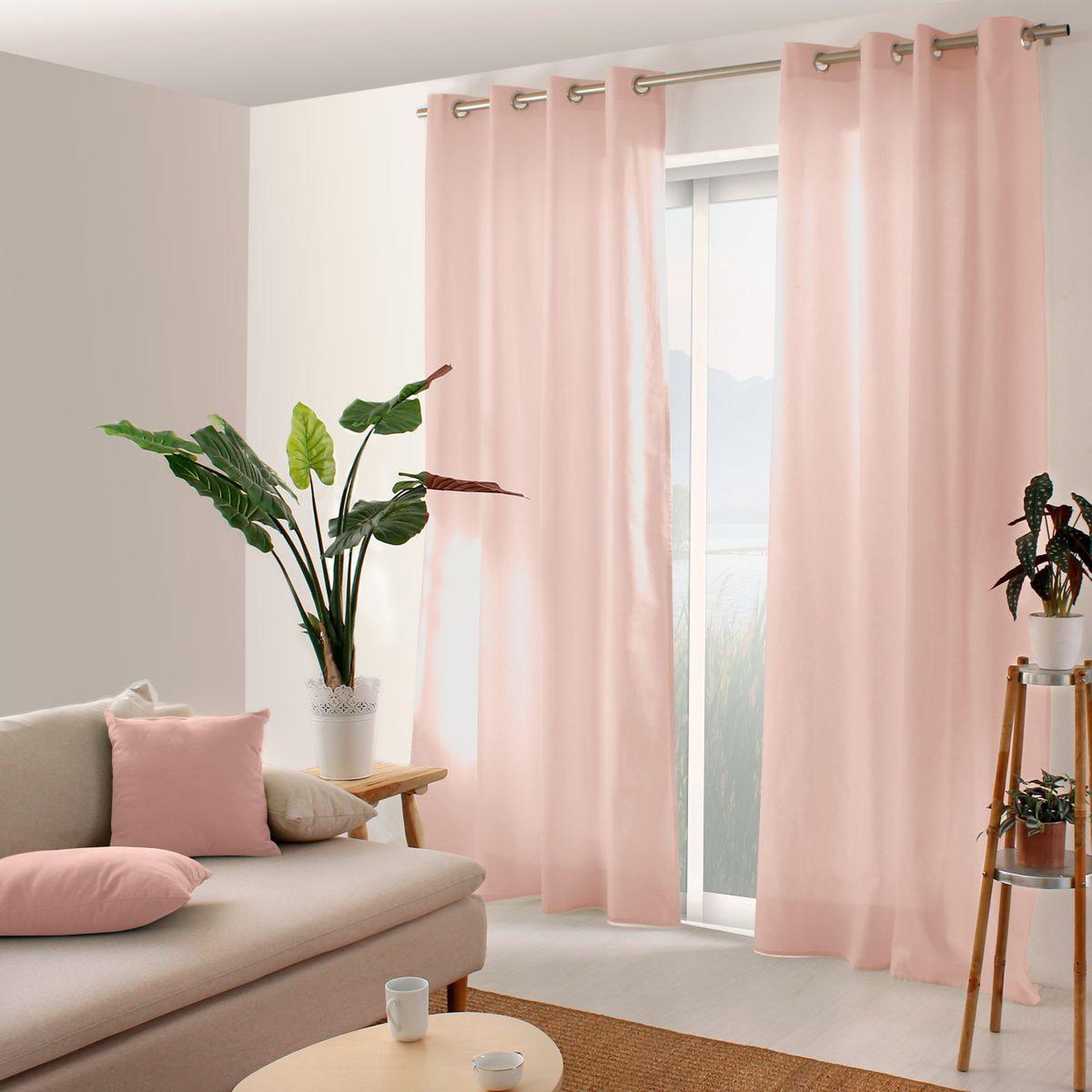 ENJOY HOME Rideau uni à œillets  panama  135x240cm vieux rose