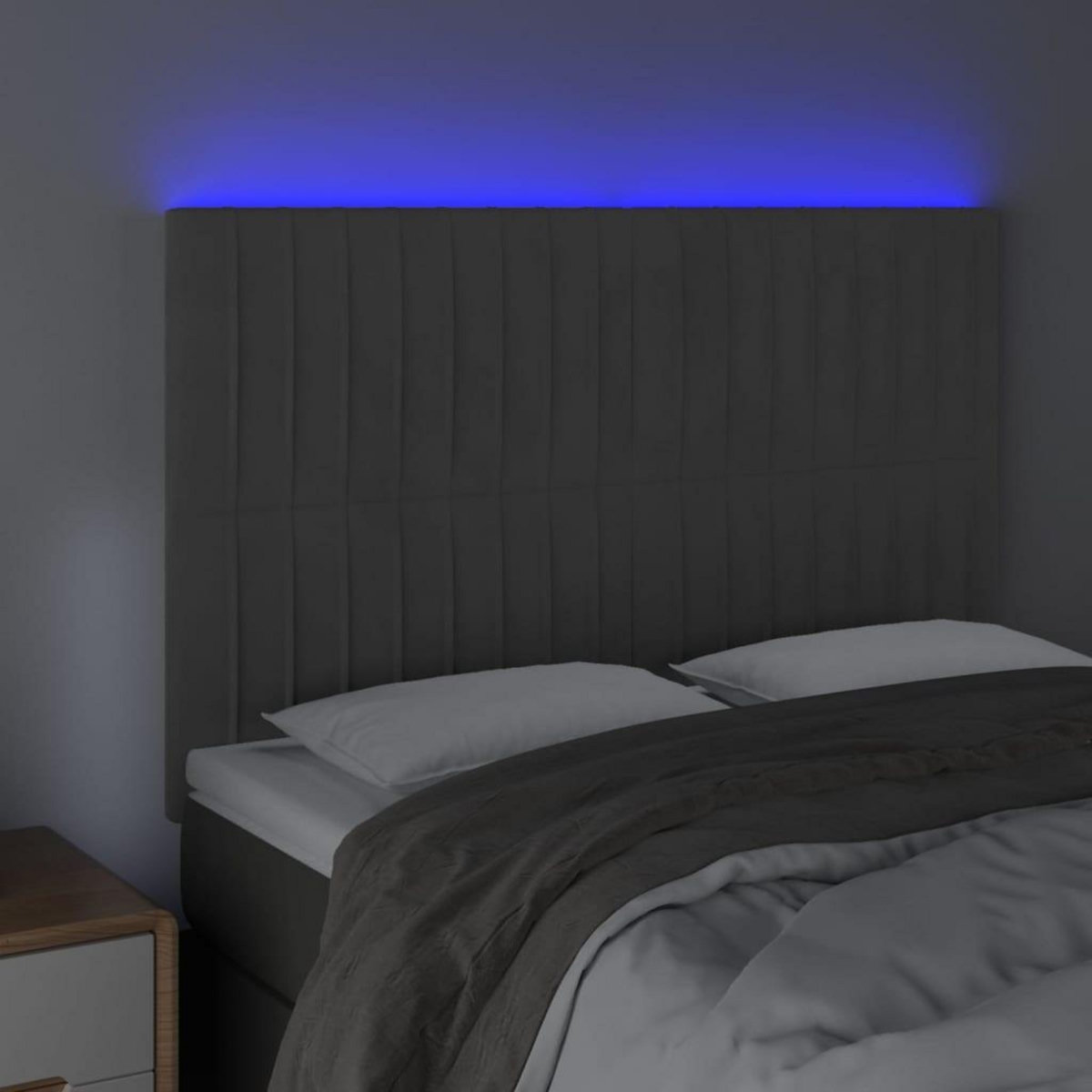 VIDAXL Tete de lit a LED Gris fonce 144x5x118/128 cm Velours