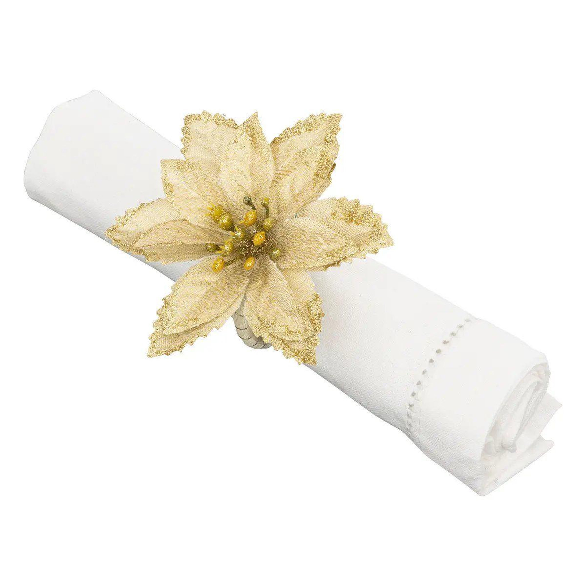 ATMOSPHERA Lot de 2 ronds de serviette  poinsettia  9cm or