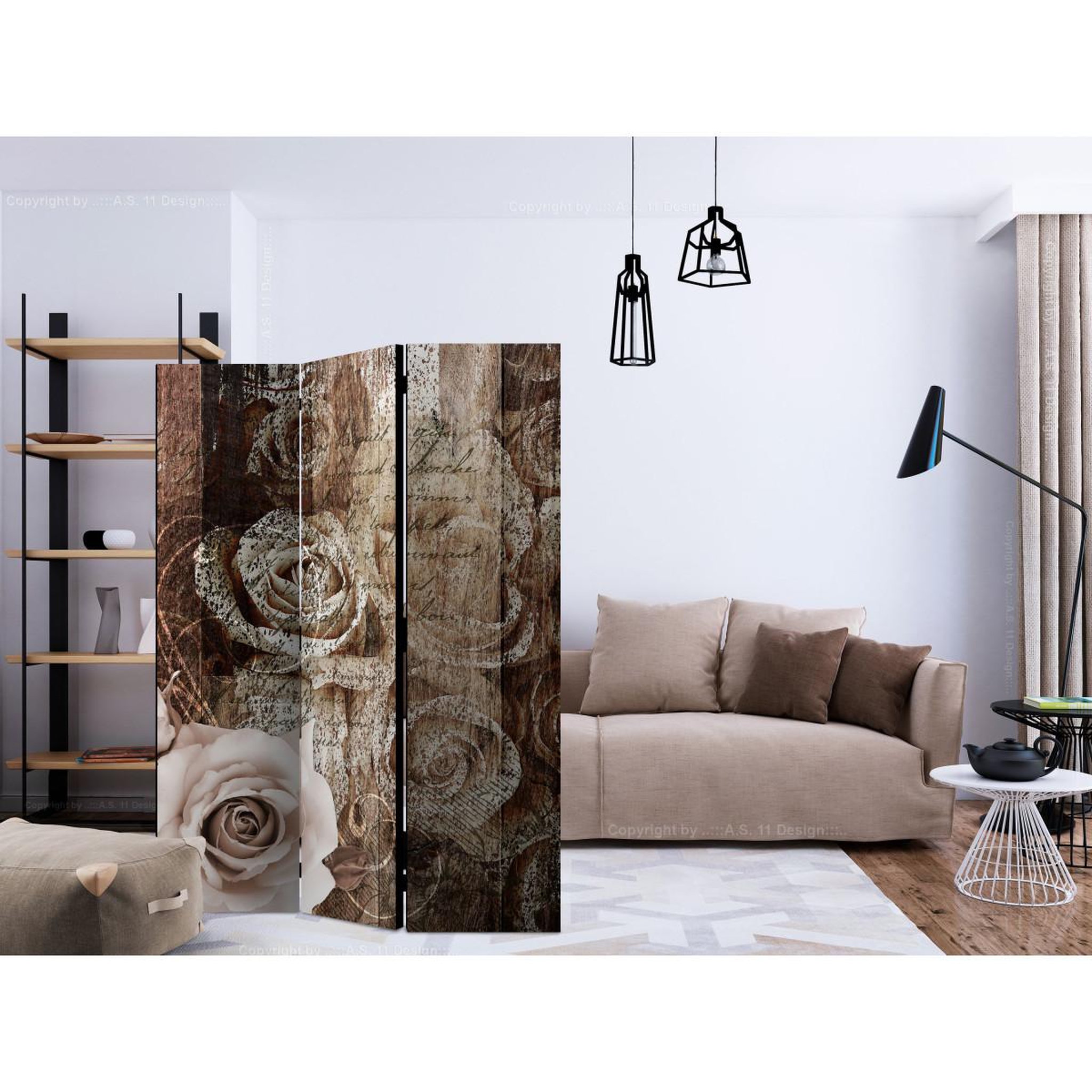 Voir la diapositive 2 : Paris Prix Paravent 3 Volets  Old Wood & Roses  135x172cm