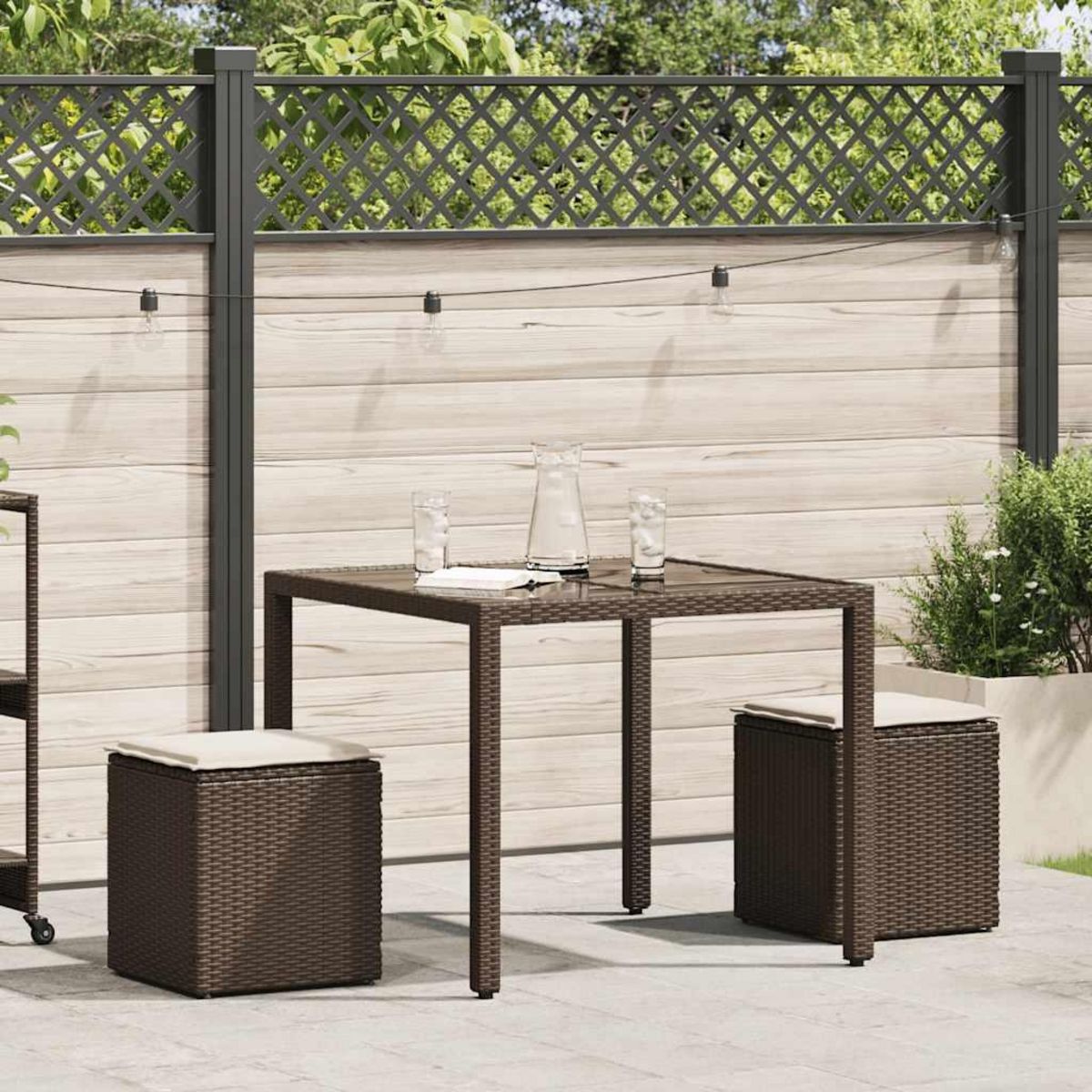 VIDAXL Tabourets jardin avec coussins lot de 2 marron resine tressee