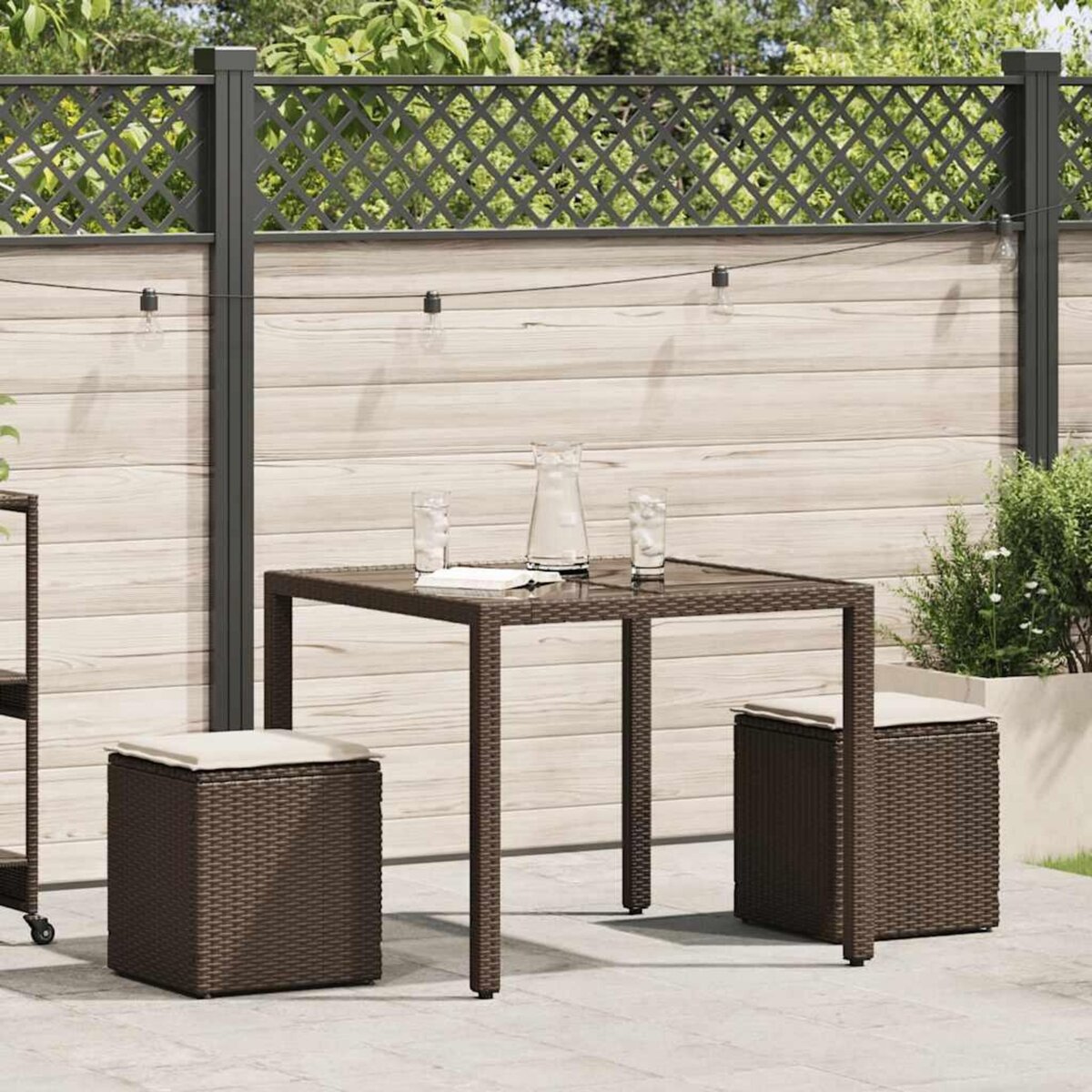 VIDAXL Tabourets jardin avec coussins lot de 2 marron resine tressee