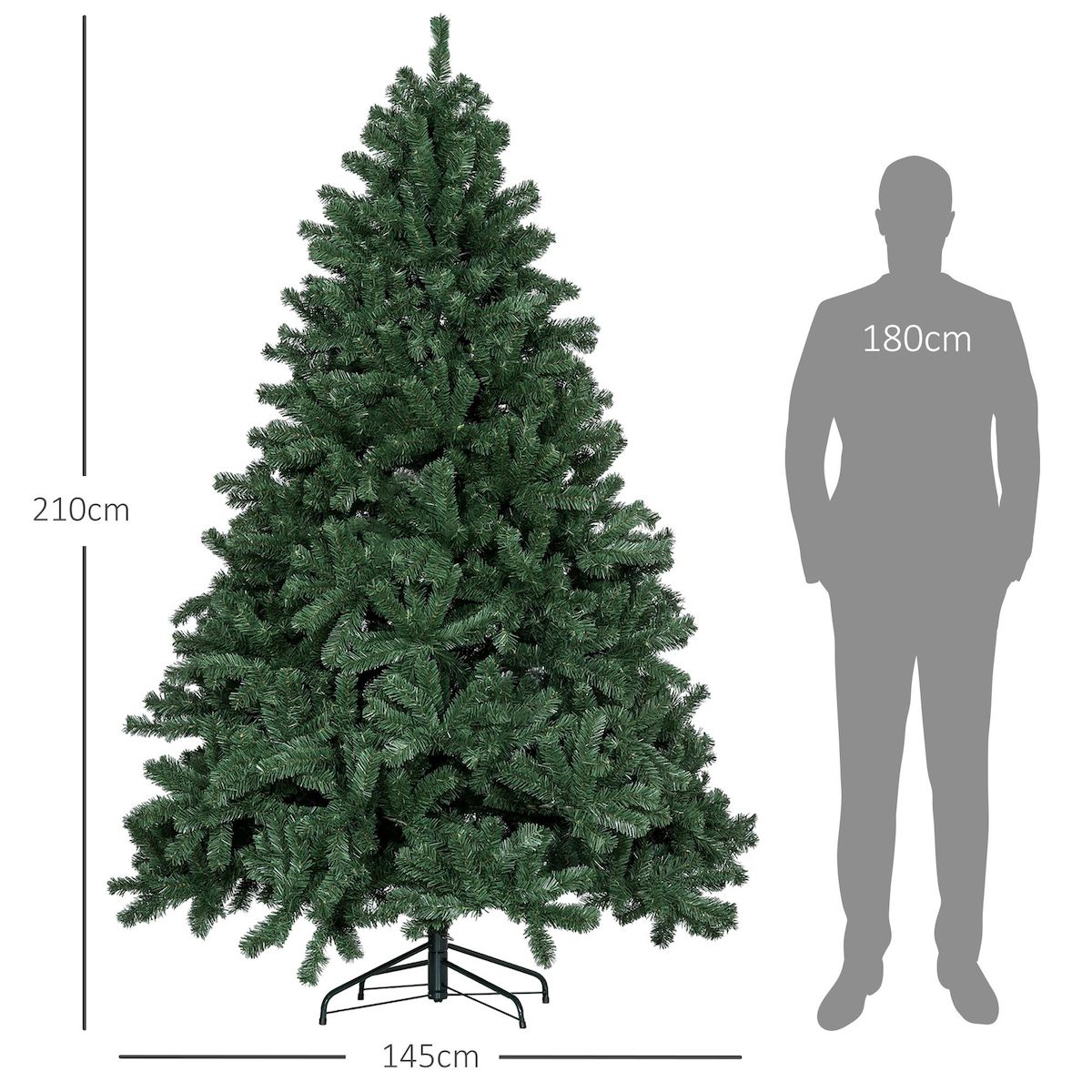 HOMCOM Sapin de Noël artificiel H.210 cm 1674 branches épines grand réalisme métal PVC PE vert