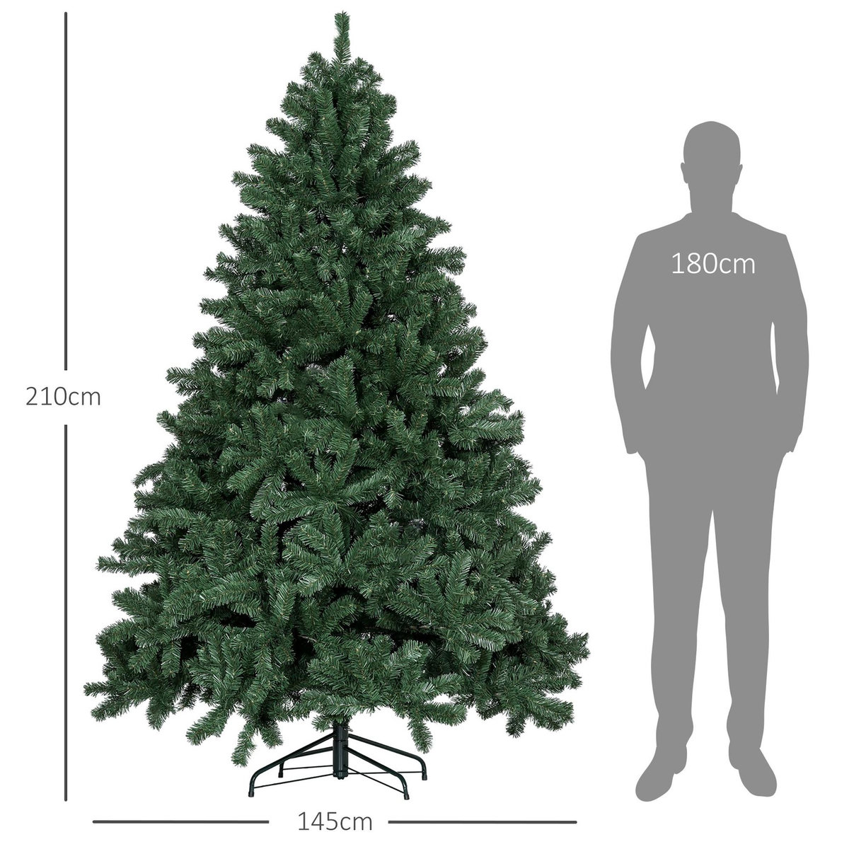 HOMCOM Sapin de Noël artificiel H.210 cm 1674 branches épines grand réalisme métal PVC PE vert