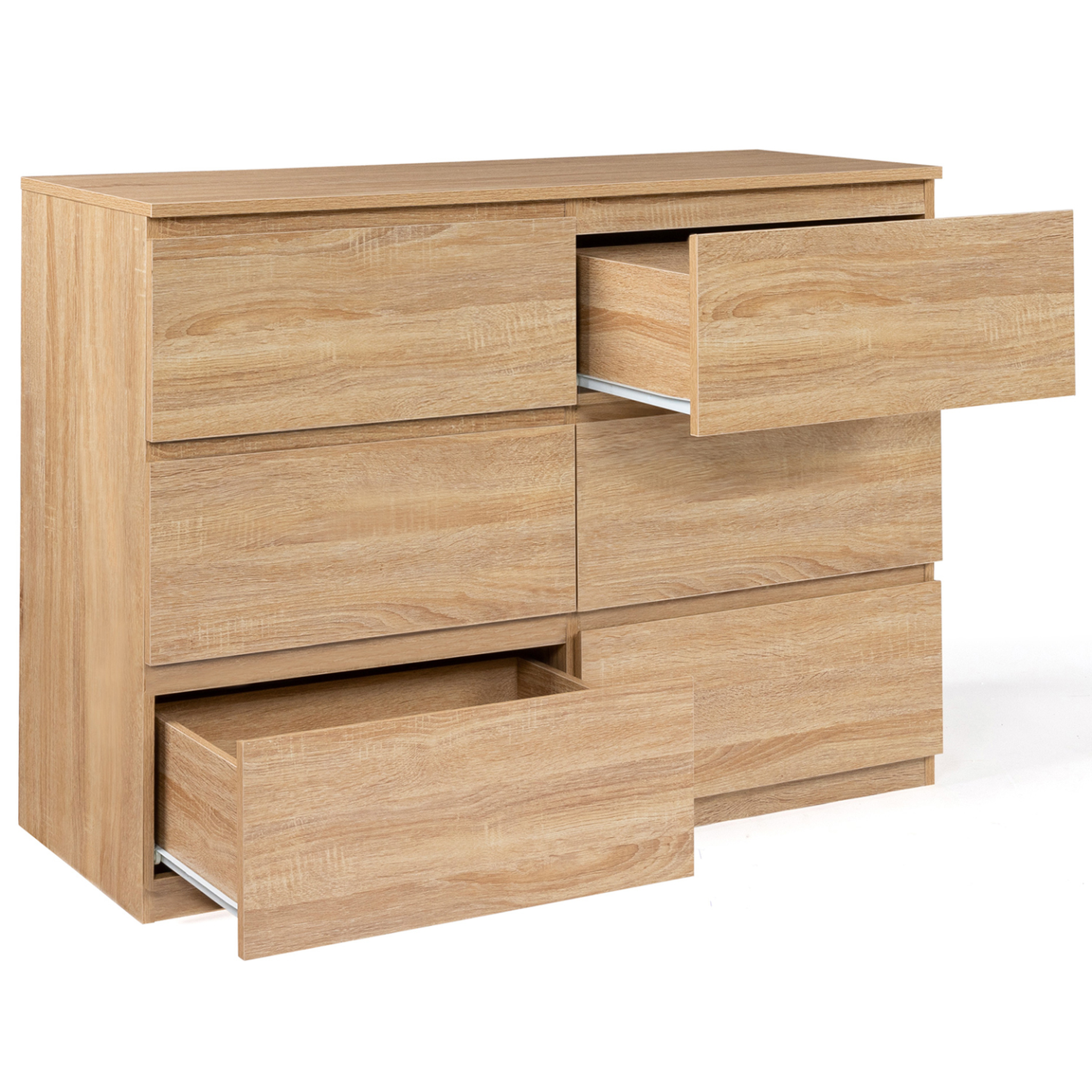Voir la diapositive 4 : ID MARKET Commode 6 tiroirs tomi 110 cm bois façon hêtre