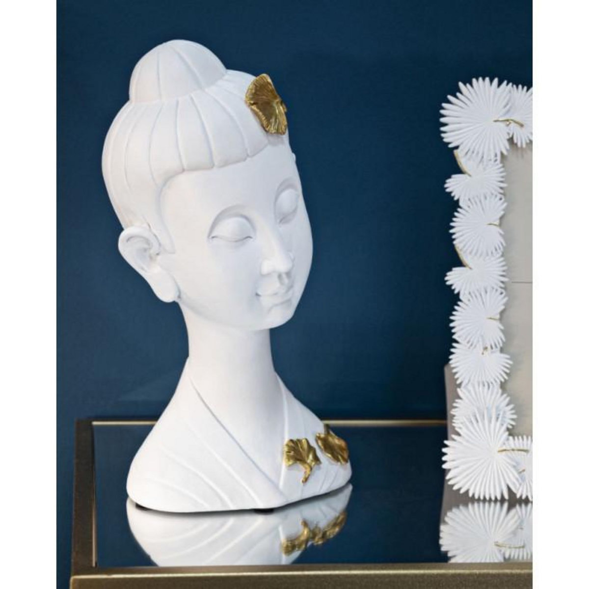 Paris Prix Statuette Déco en Résine  Bouddha  35cm Blanc