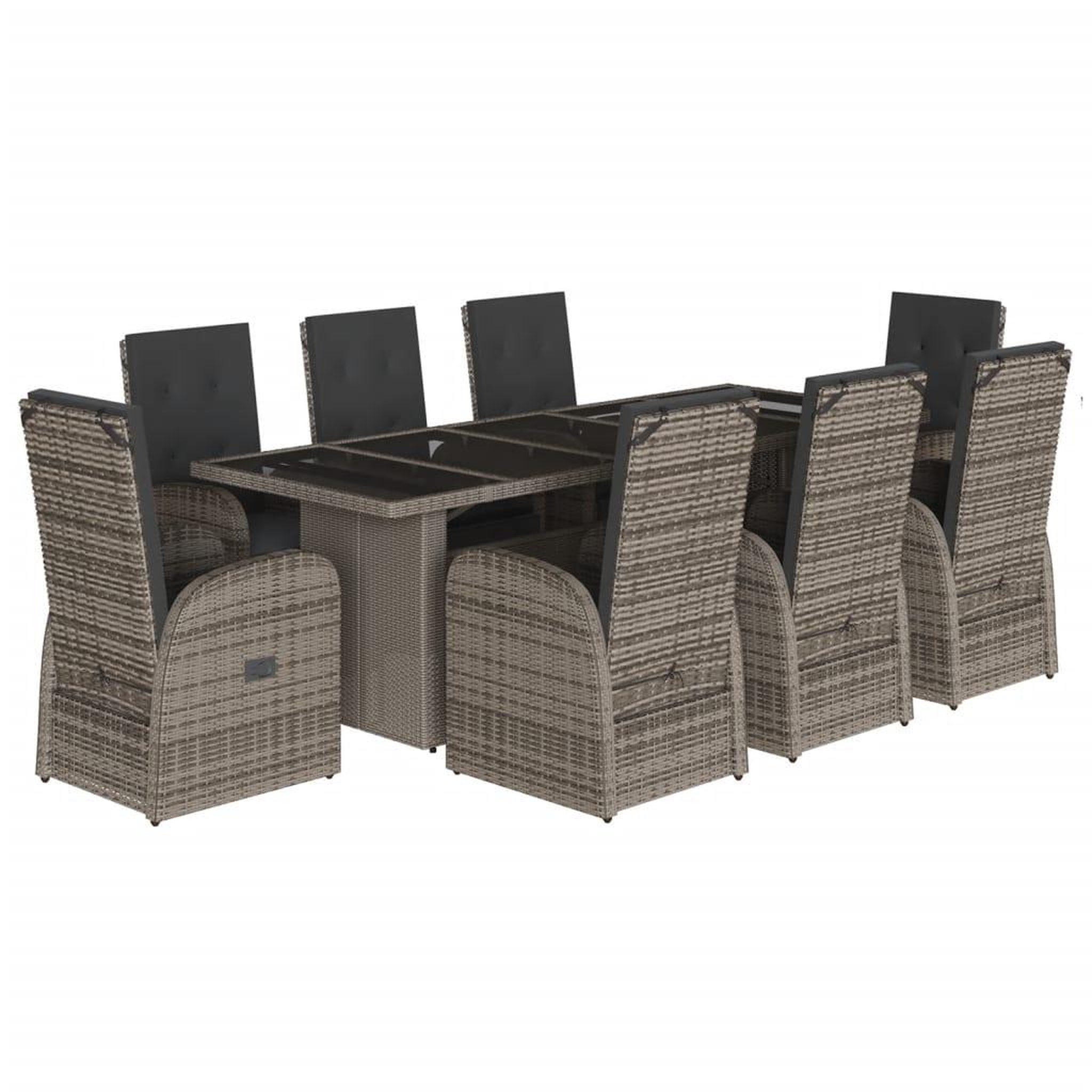 Voir la diapositive 2 : VIDAXL Ensemble a manger de jardin 9 pcs coussins gris resine tressee