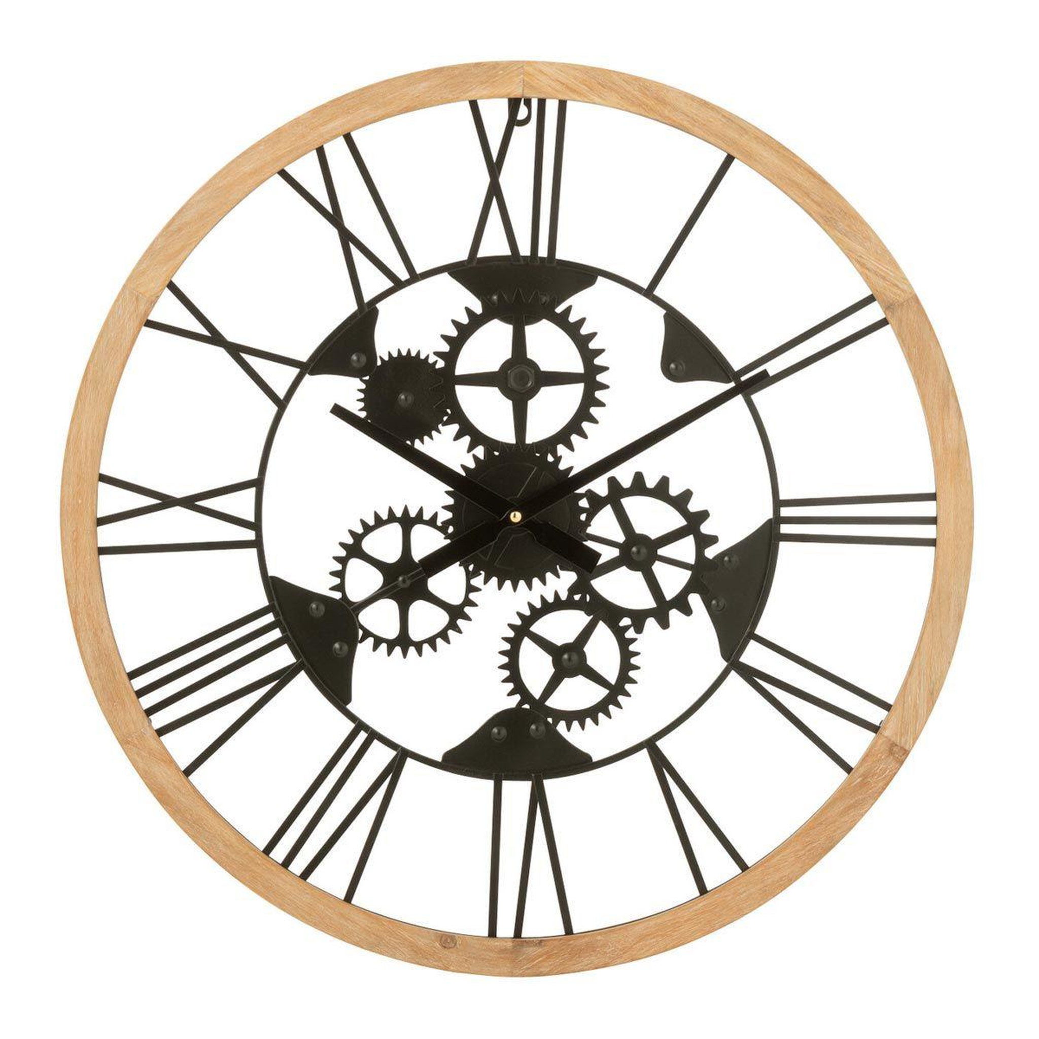 Voir la diapositive 1 : J-LINE Horloge Murale en Métal  Roues  60cm Noir & Naturel