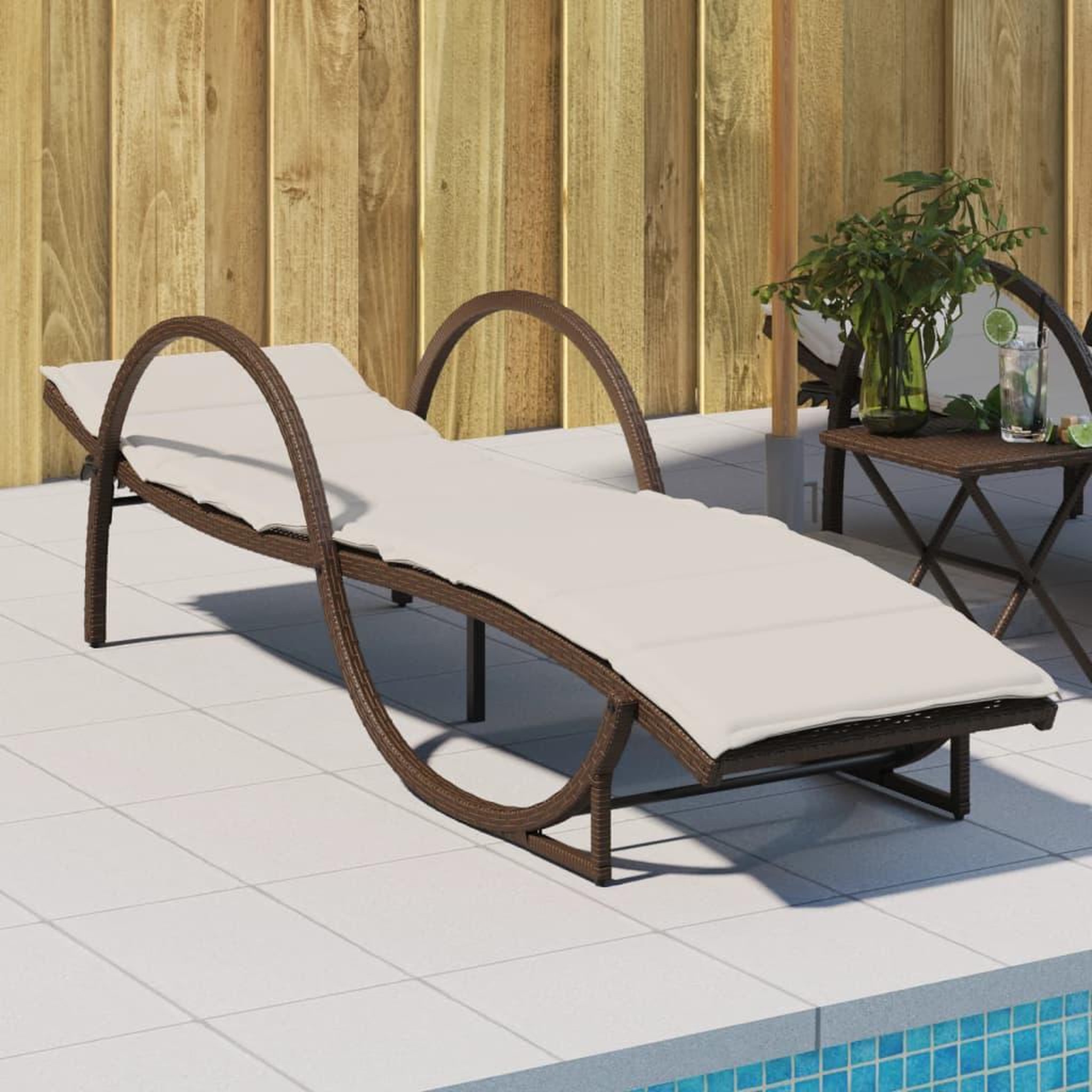 VIDAXL Chaise longue avec coussin marron 60x199x42 cm resine tressee