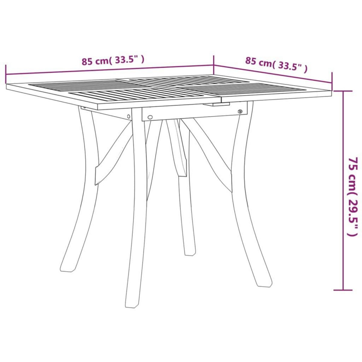 VIDAXL Table de jardin 85x85x75 cm Bois d'acacia solide