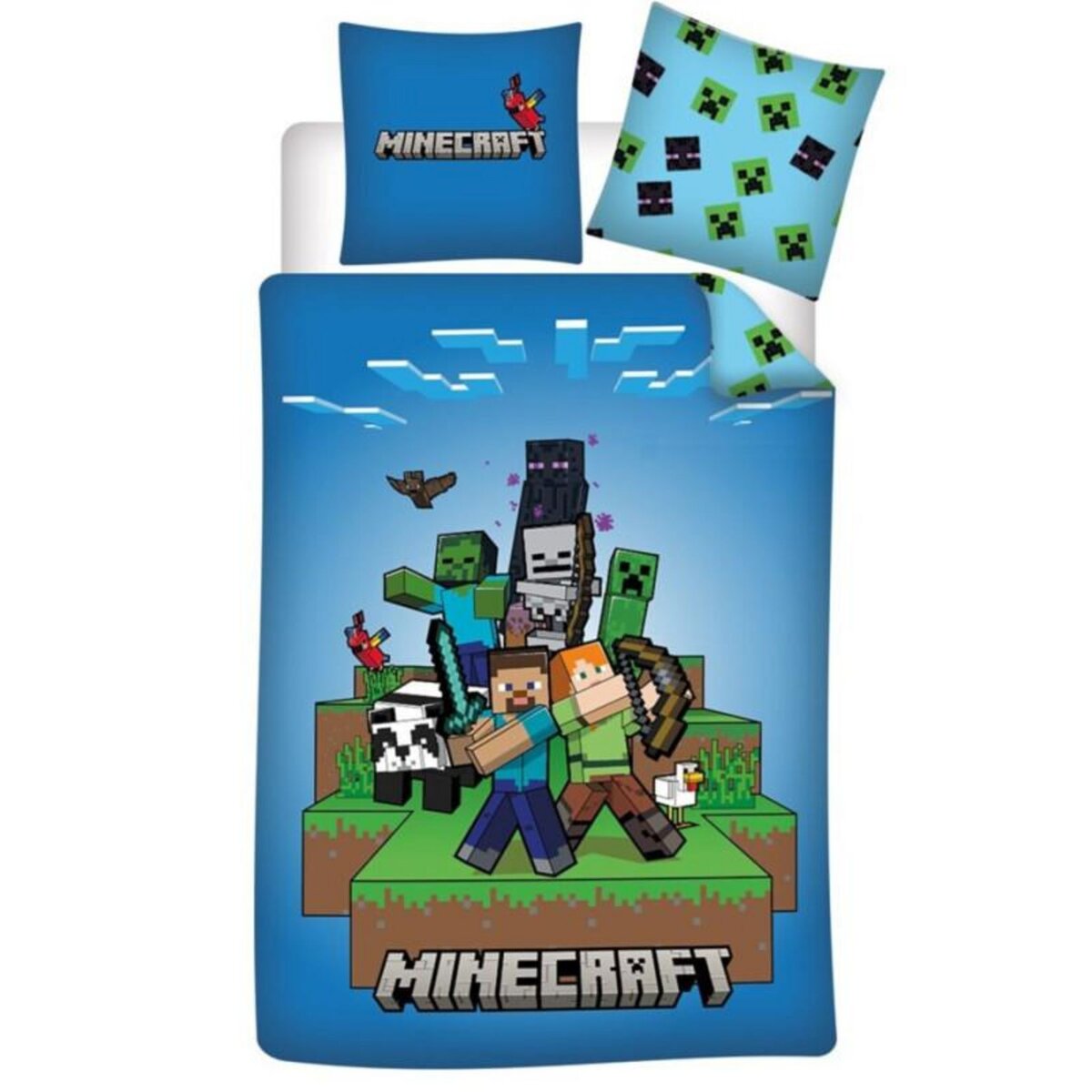 Minecraft - parure de lit enfant coton gamer - housse de couette 140x200 cm  taie d'oreiller - Conforama