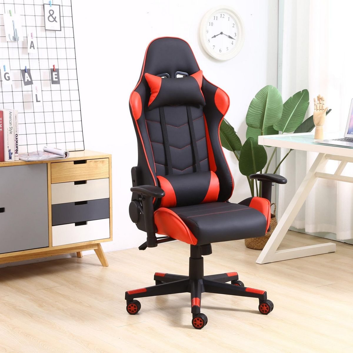 VS VENTA-STOCK Fauteuil de bureau Gaming Racer professionnel Rouge, inclinaison et hauteur réglable