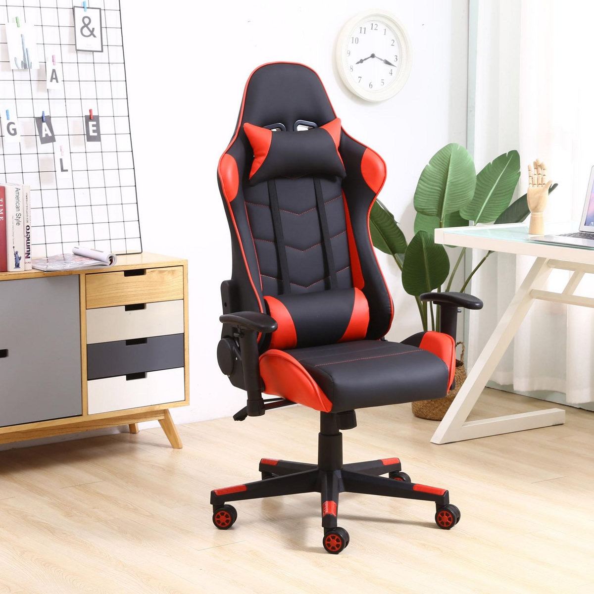 VS VENTA-STOCK Fauteuil de bureau Gaming Racer professionnel Rouge, inclinaison et hauteur réglable