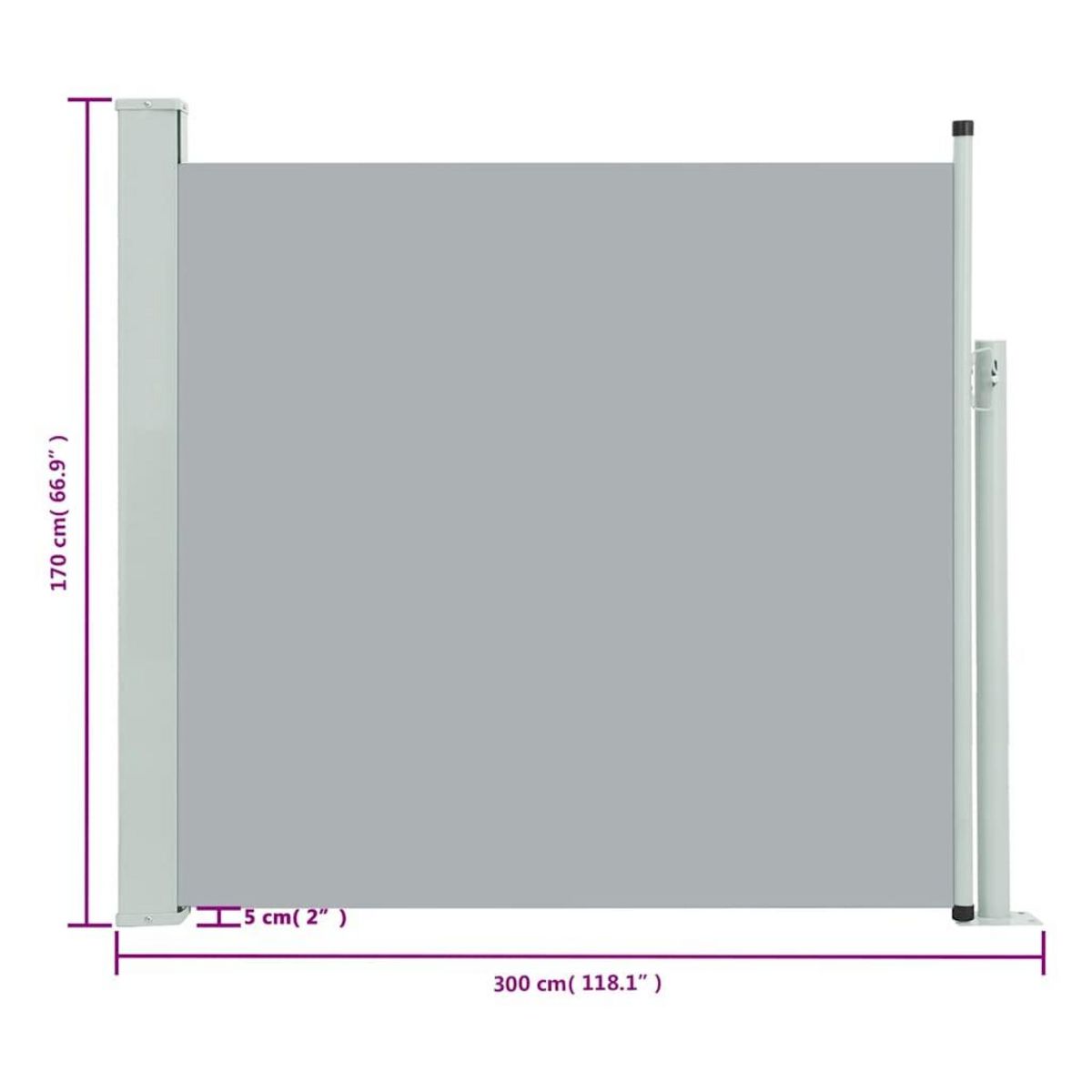 VIDAXL Auvent lateral retractable de patio 170x300 cm Gris