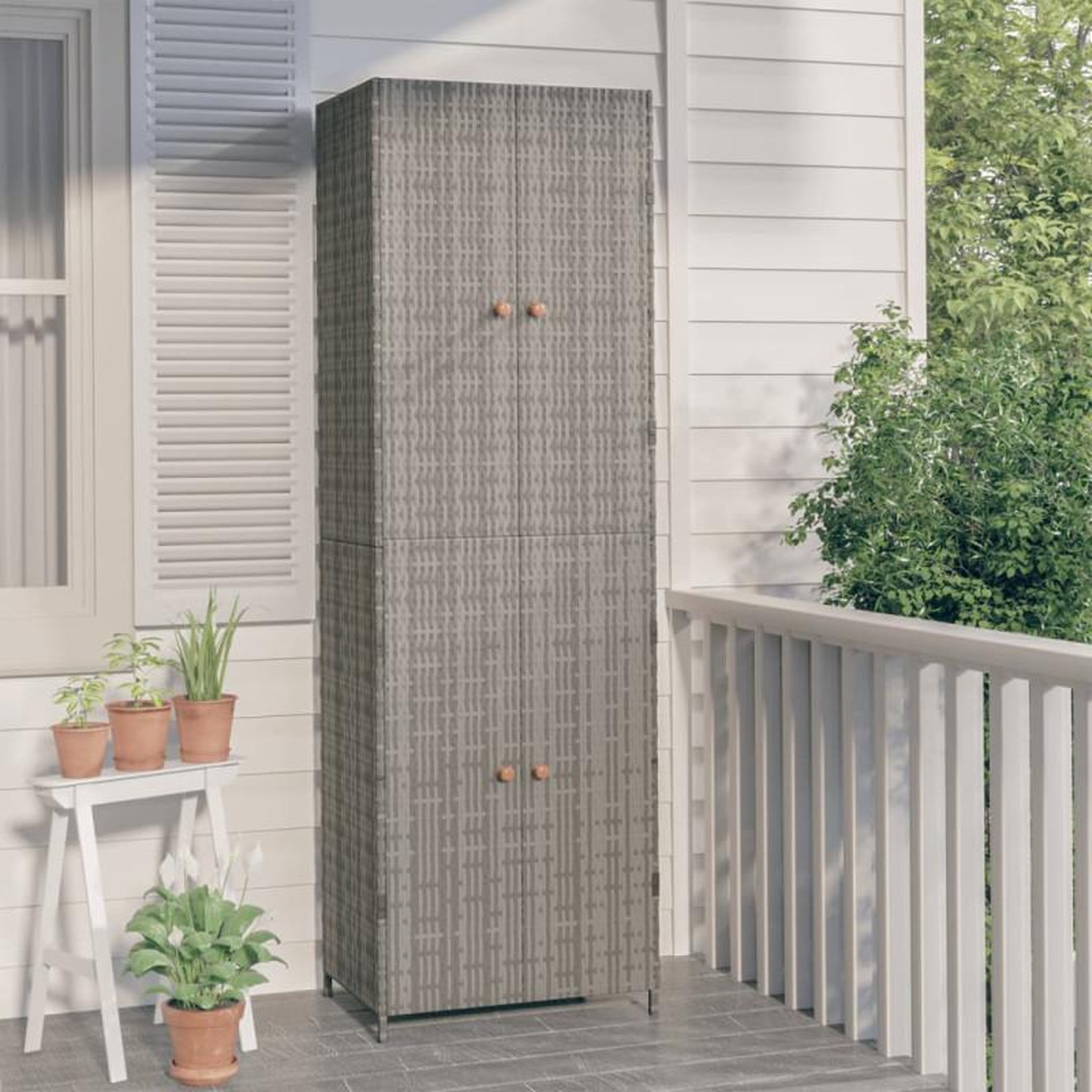 Voir la diapositive 1 : VIDAXL Armoire de rangement jardin Gris 59x40x180 cm Résine tressée