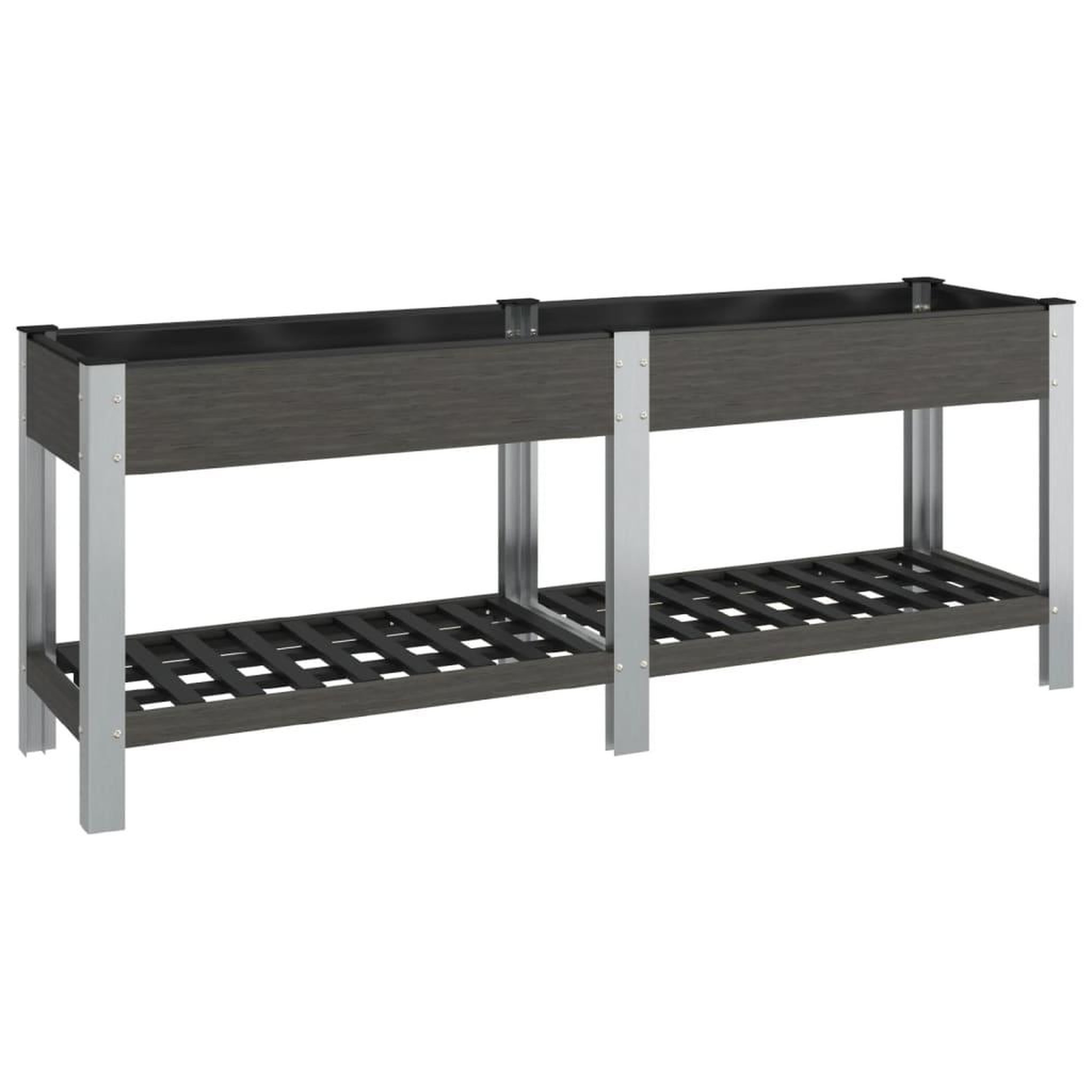 Voir la diapositive 2 : VIDAXL Lit sureleve de jardin avec etagere Gris 200x50x75 cm WPC