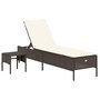 Voir la diapositive 2 : VIDAXL Chaise longue avec table et coussin marron resine tressee