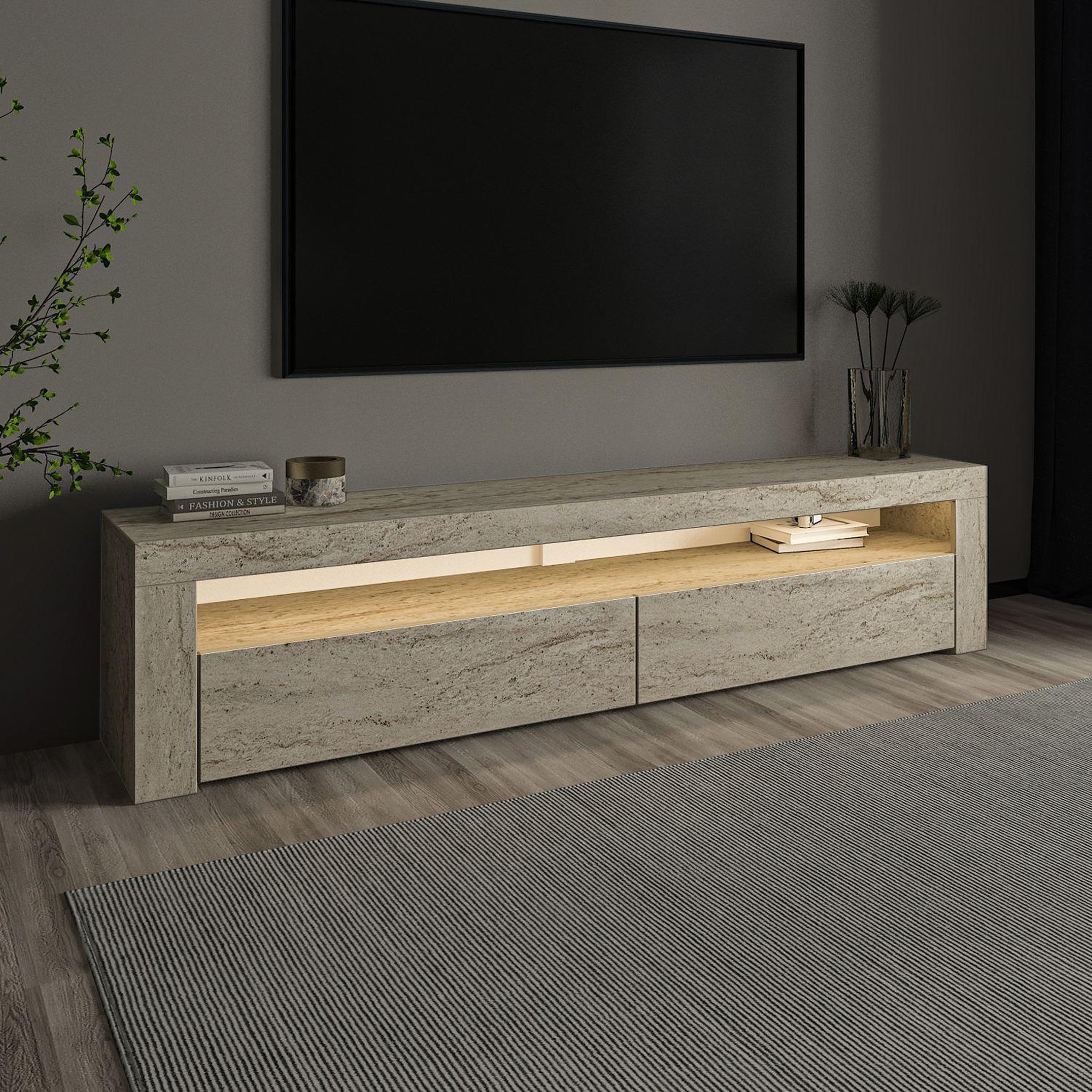 Voir la diapositive 3 : Habitat et Jardin Meuble tv en bois  bati  - 150 x 36 x 46 cm - travertin