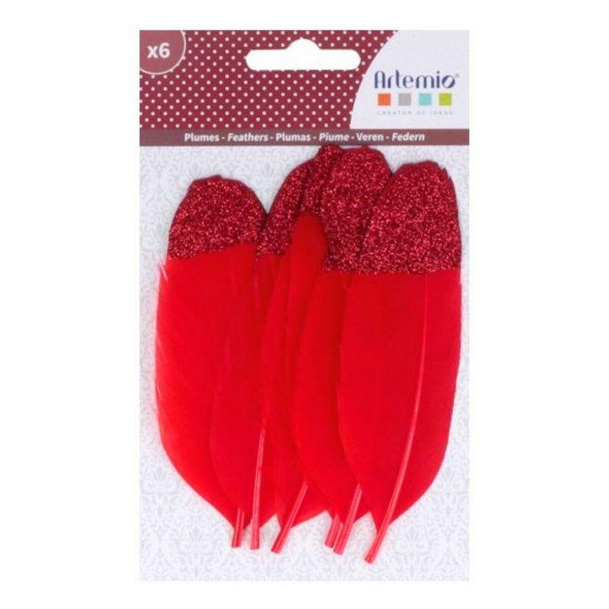 Artemio 6 plumes décoratives rouges à paillettes