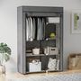 Voir la diapositive 2 : HOMCOM Armoire penderie multi-rangement - 6 étagères, 1 barre - dim. 103L x 43l x 162,5H cm - acier noir non tissé gris