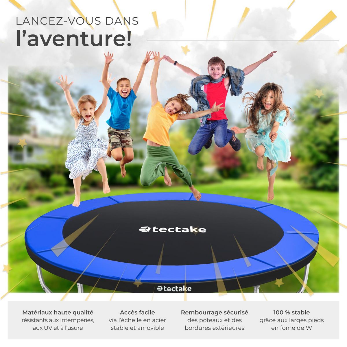 tectake Trampoline Ø 244 cm certifié GS noir/bleu