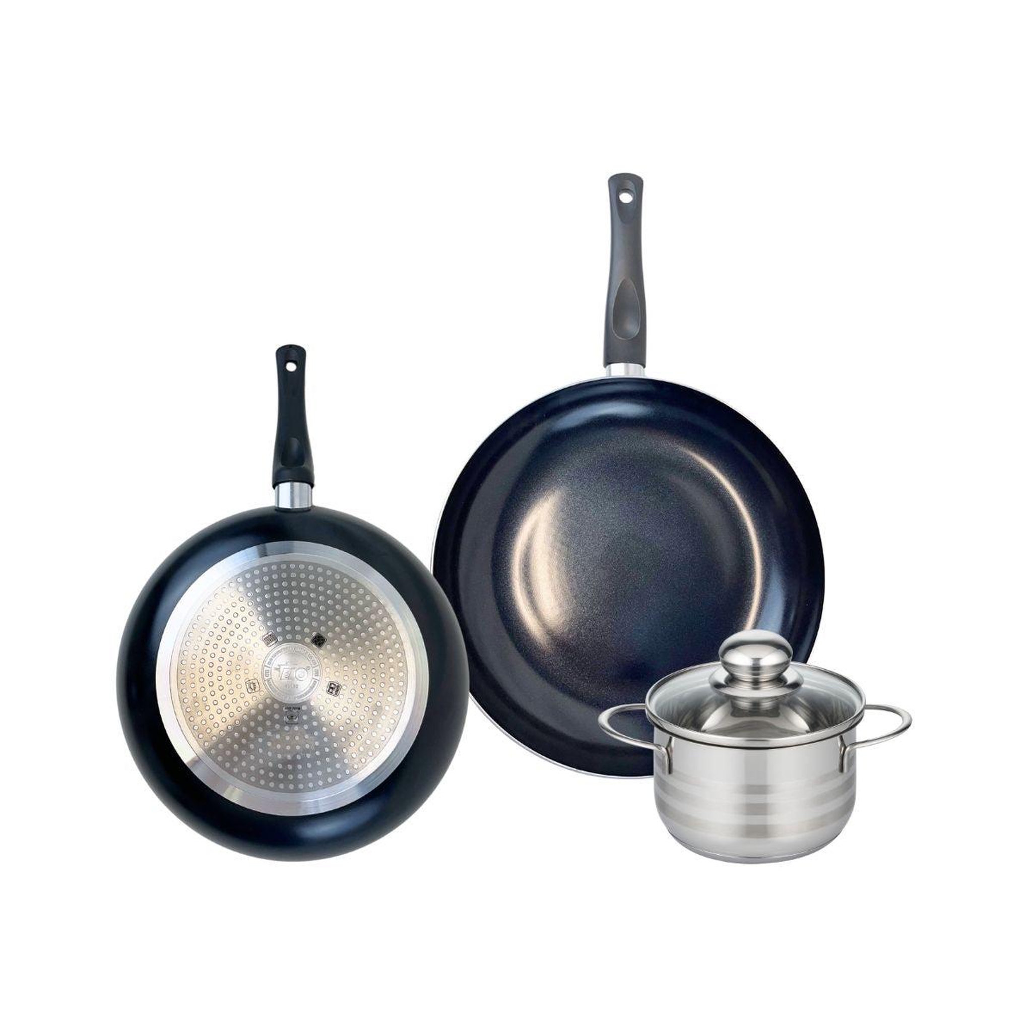 ELO Ensemble de 2 poêles de cuisson 28 et 32 cm et 1 faitout 16 cm elo prima brillant