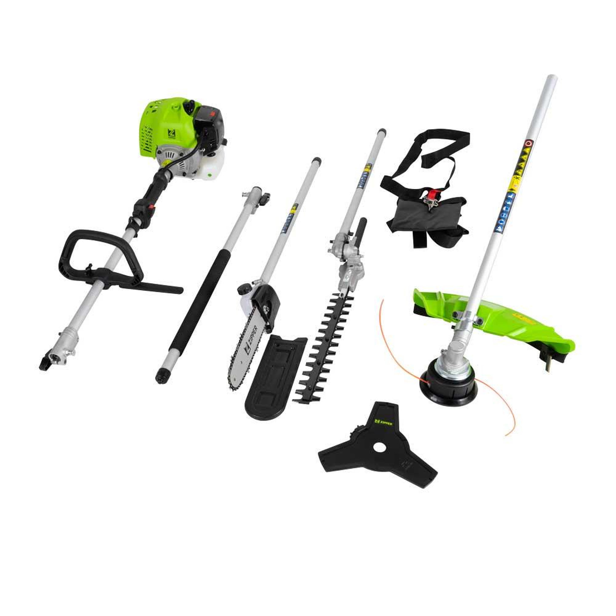 ZIPPER Set d'entretien du jardin 4 en 1 - débroussailleuse, taille-haie, élageuse - harnais inclus