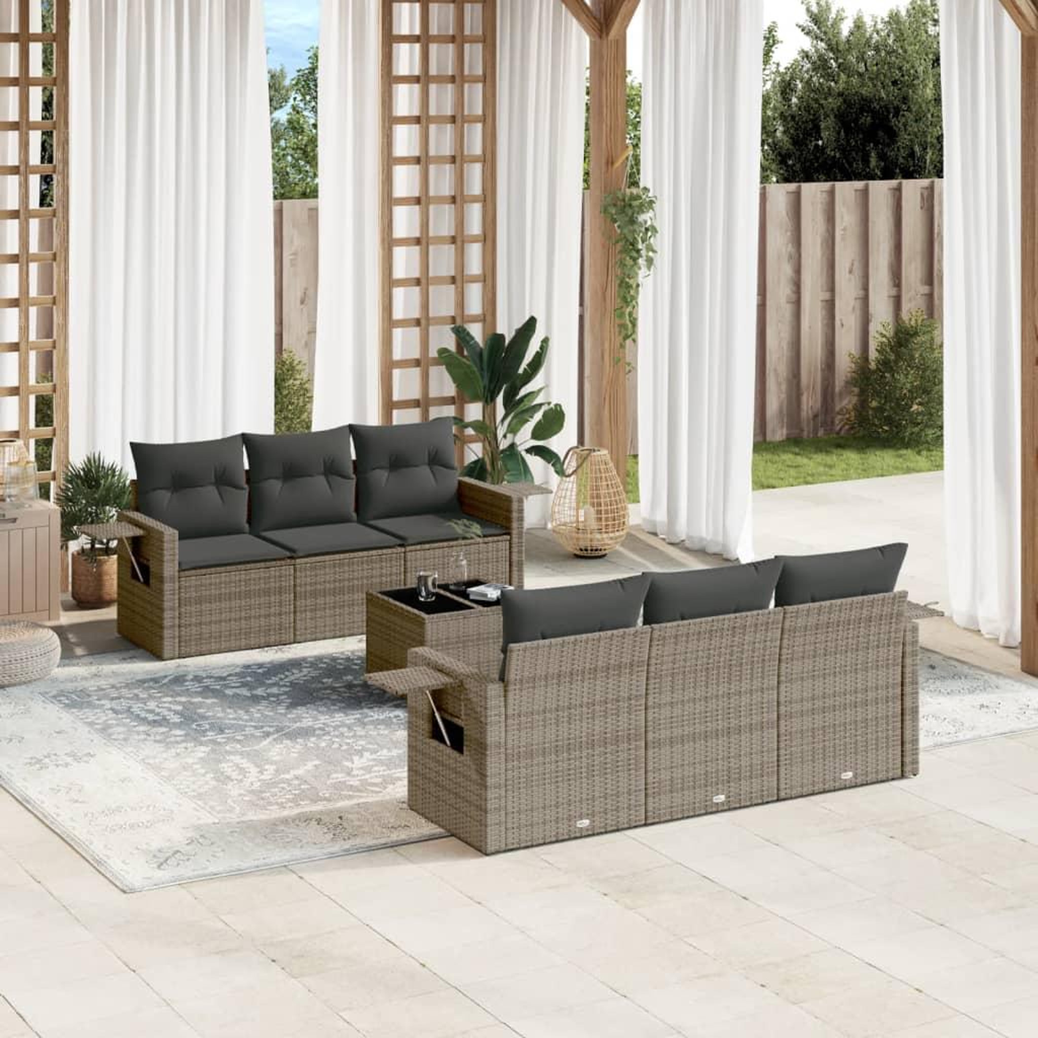 VIDAXL Salon de jardin avec coussins 7 pcs gris resine tressee