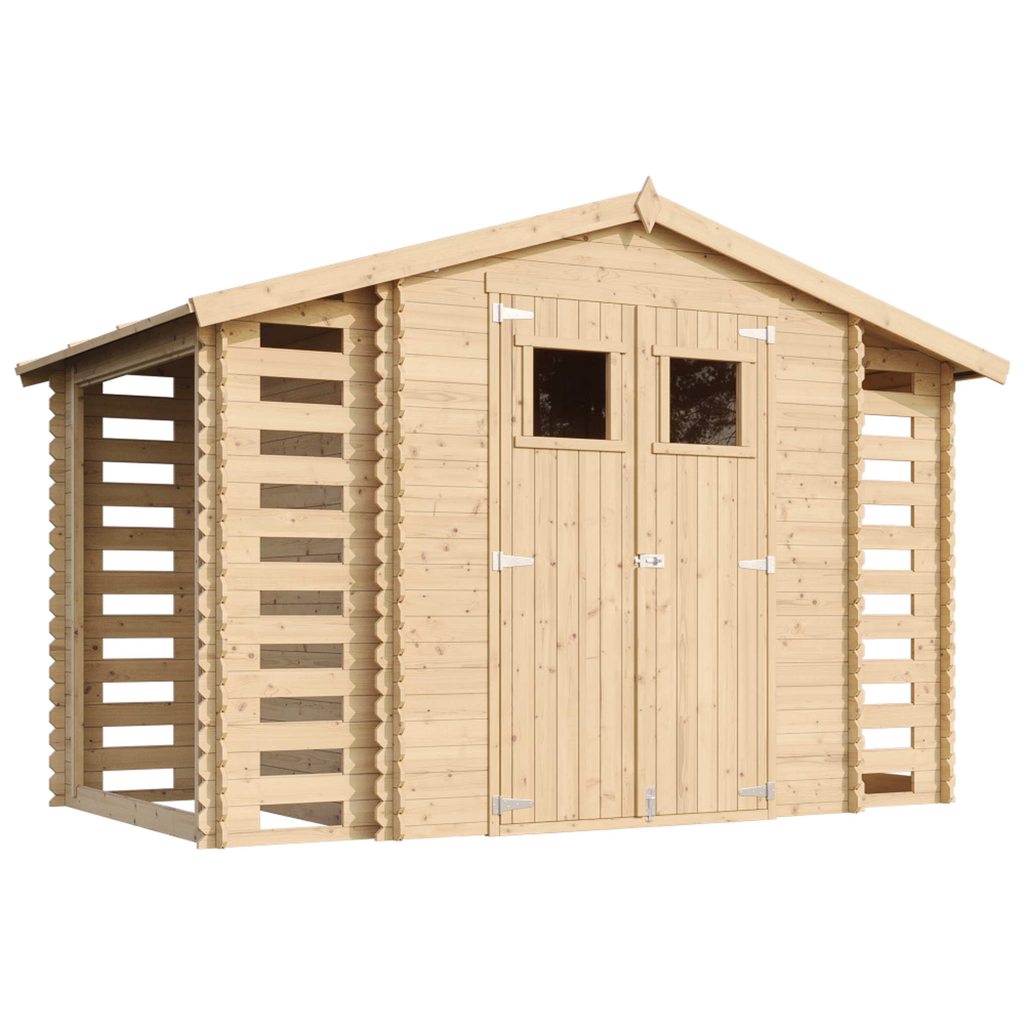 TIMBELA Abri de jardin en bois et range bûches extérieur - 3,53 + 0,97+0,97 m2 m391