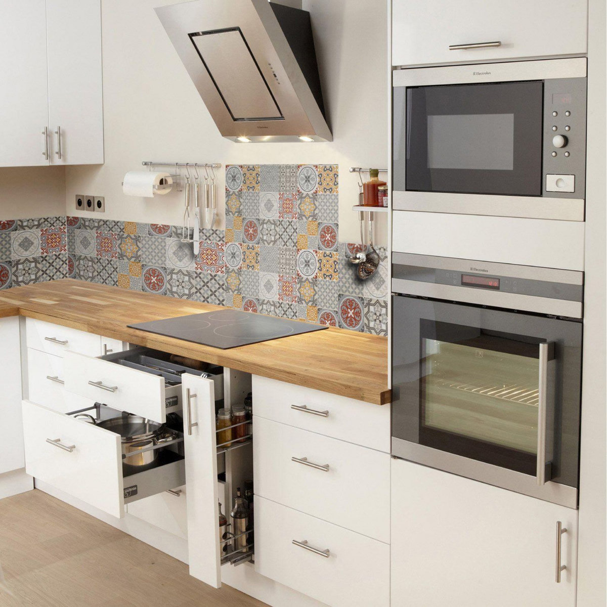 HABITABLE Crédence adhésive en aluminium Carreaux - L. 70 x l. 40 cm - Gris