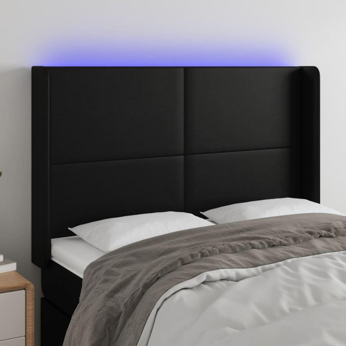 VIDAXL Tete de lit a LED Noir 147x16x118/128 cm Similicuir