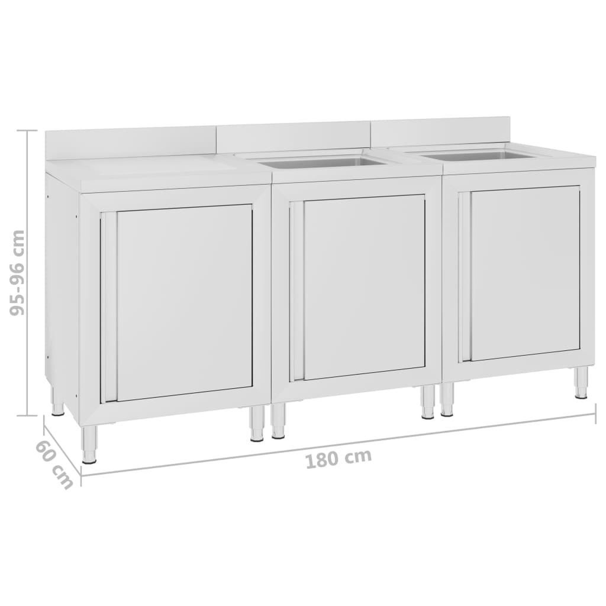 Voir la diapositive 6 : VIDAXL Evier de cuisine commercial 180x60x96 cm Acier inoxydable