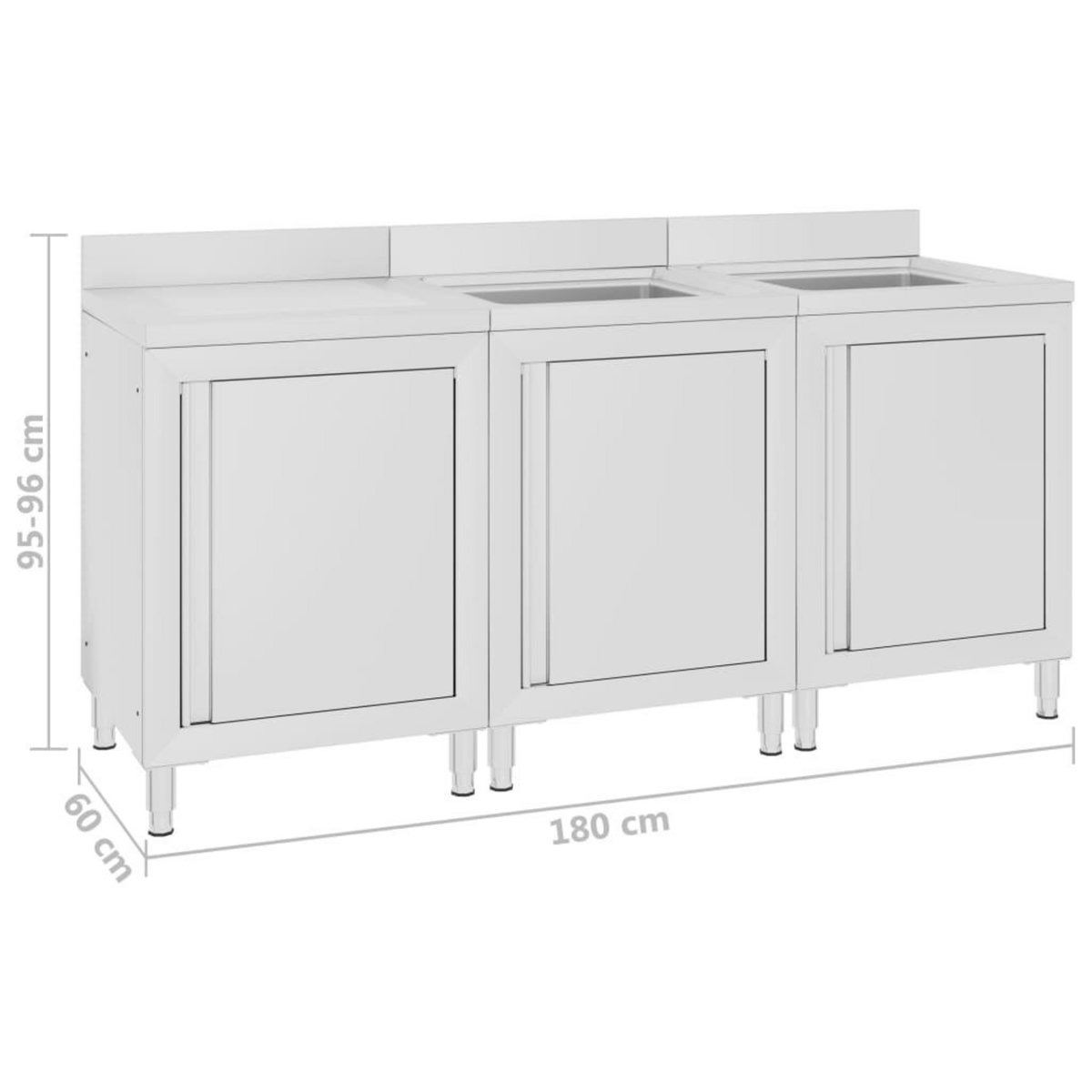 VIDAXL Evier de cuisine commercial 180x60x96 cm Acier inoxydable