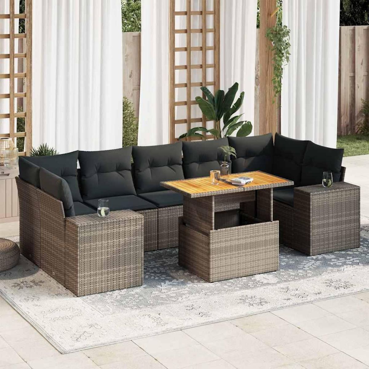 VIDAXL Salon de jardin 8 pcs avec coussins gris resine tressee