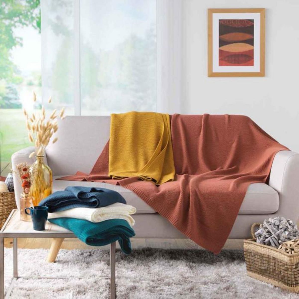 Paris Prix Plaid Déco Uni  Tricotine  125x150cm Ocre