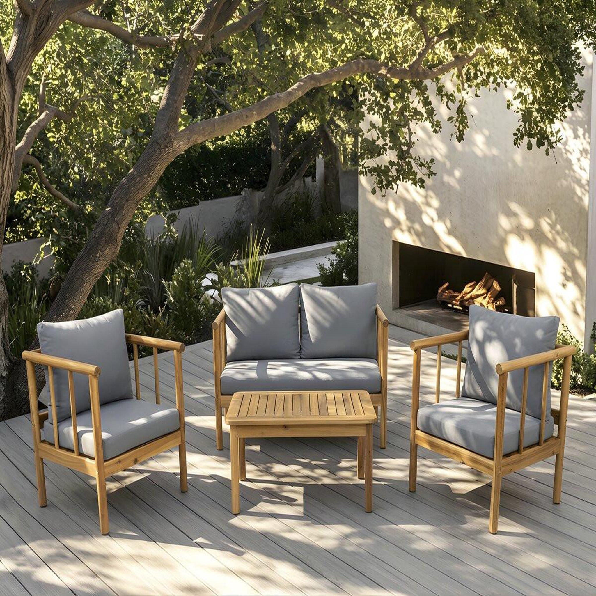 Voir la diapositive 2 : Habitat et Jardin Salon de jardin en bois avec coussins inclus  milano  - 4 places - gris