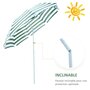 OUTSUNNY Parasol inclinable octogonal de plage Ø 180 cm tissu polyester haute densité anti-UV mât démontable vert blanc rayé