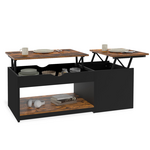 ID MARKET Table basse 2 plateaux relevables EYLA avec coffre bois foncé effet vieilli et noir