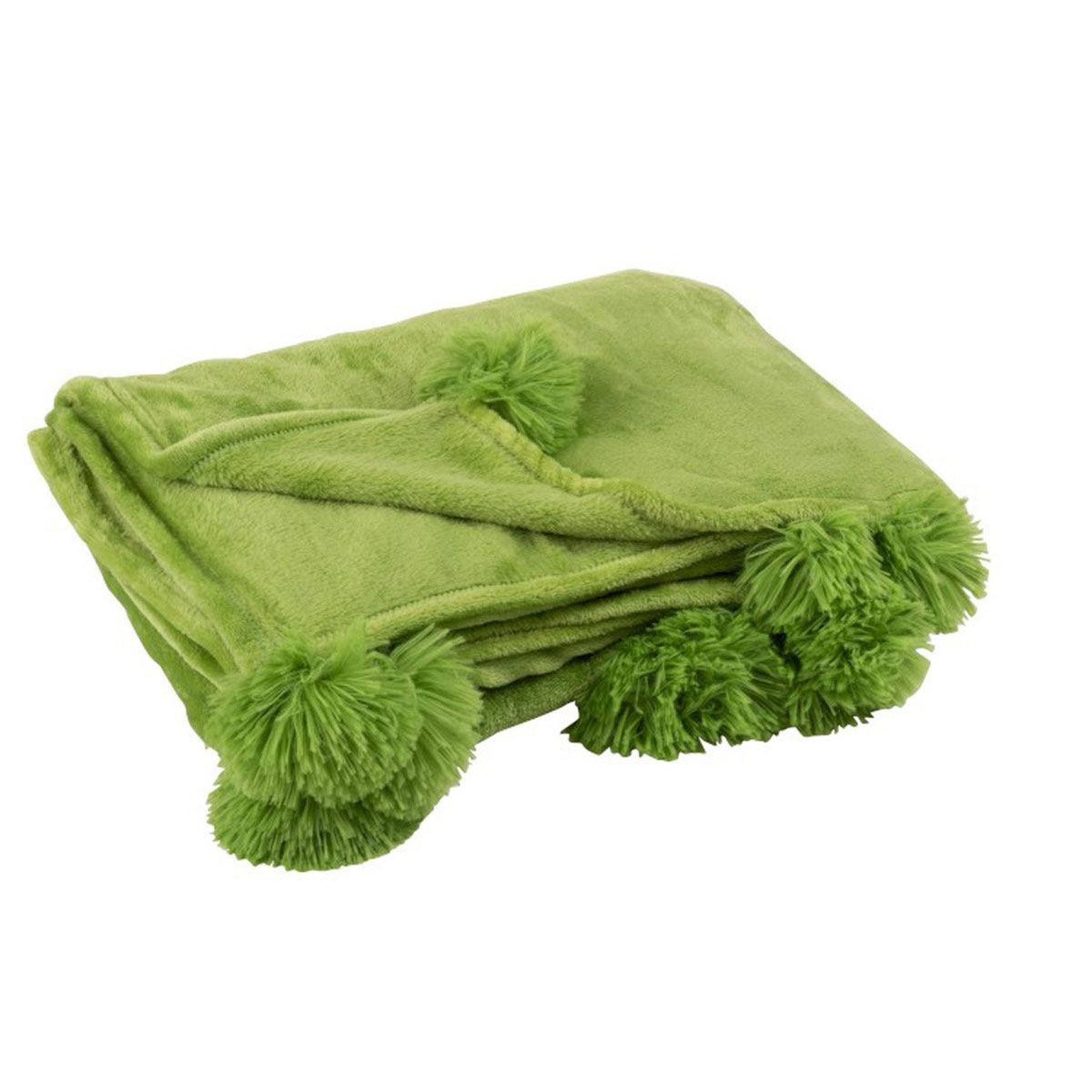 Voir la diapositive 1 : J-LINE Plaid déco à pompons  polyes  130x170cm vert gazon