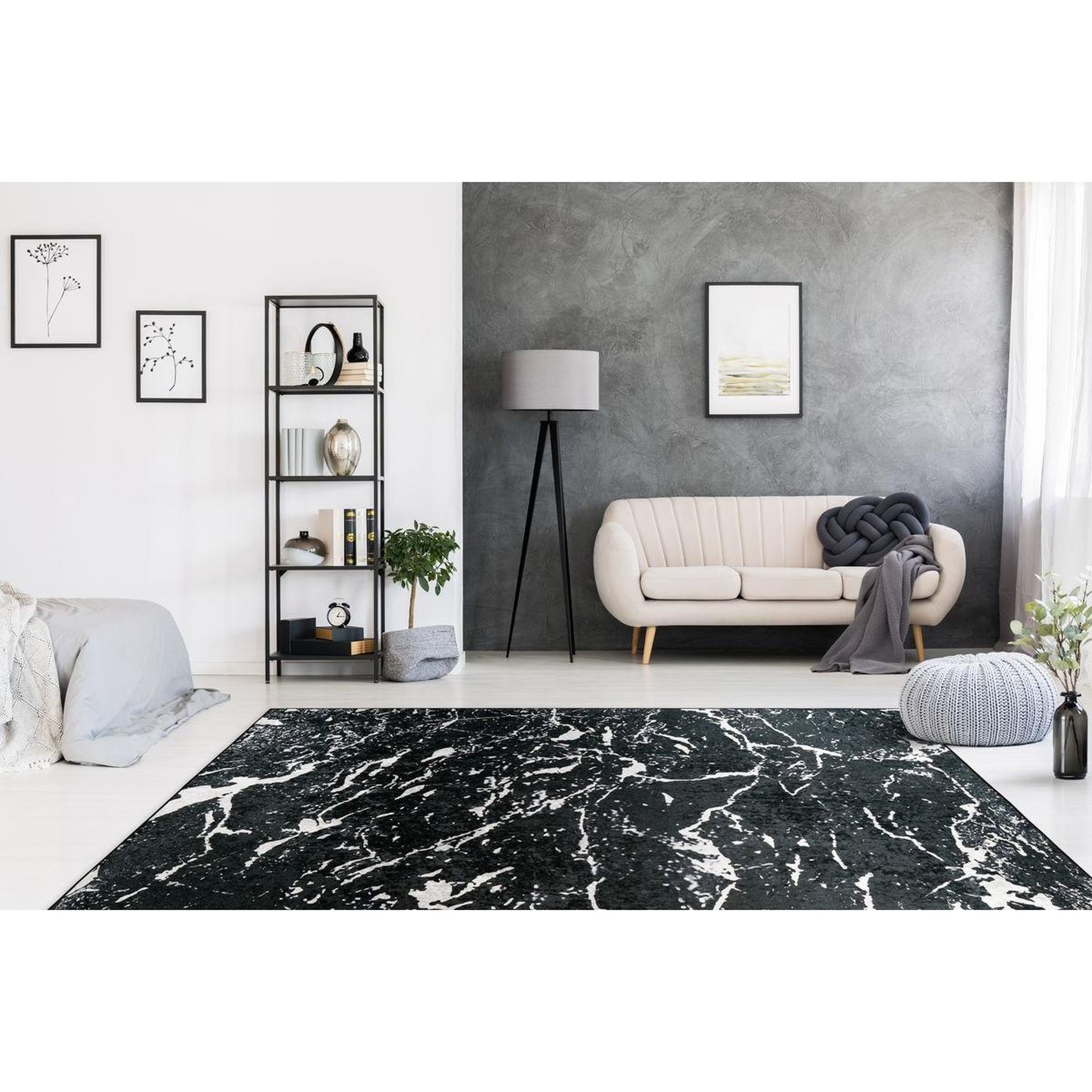 Voir la diapositive 4 : Paris Prix Tapis antidérapant à poils plats  rhodin  noir & blanc