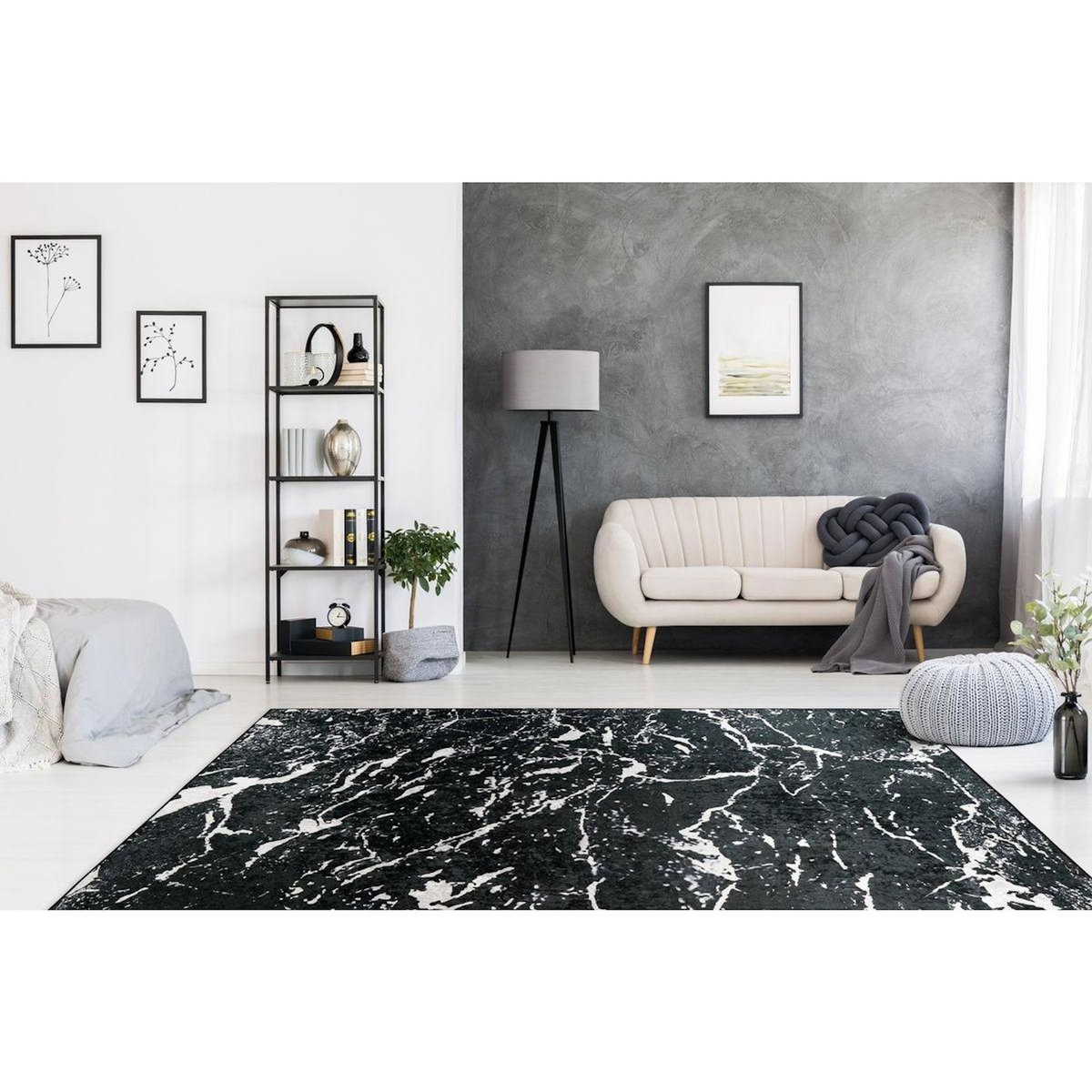 Paris Prix Tapis Antidérapant à Poils Plats  Rhodin  Noir & Blanc