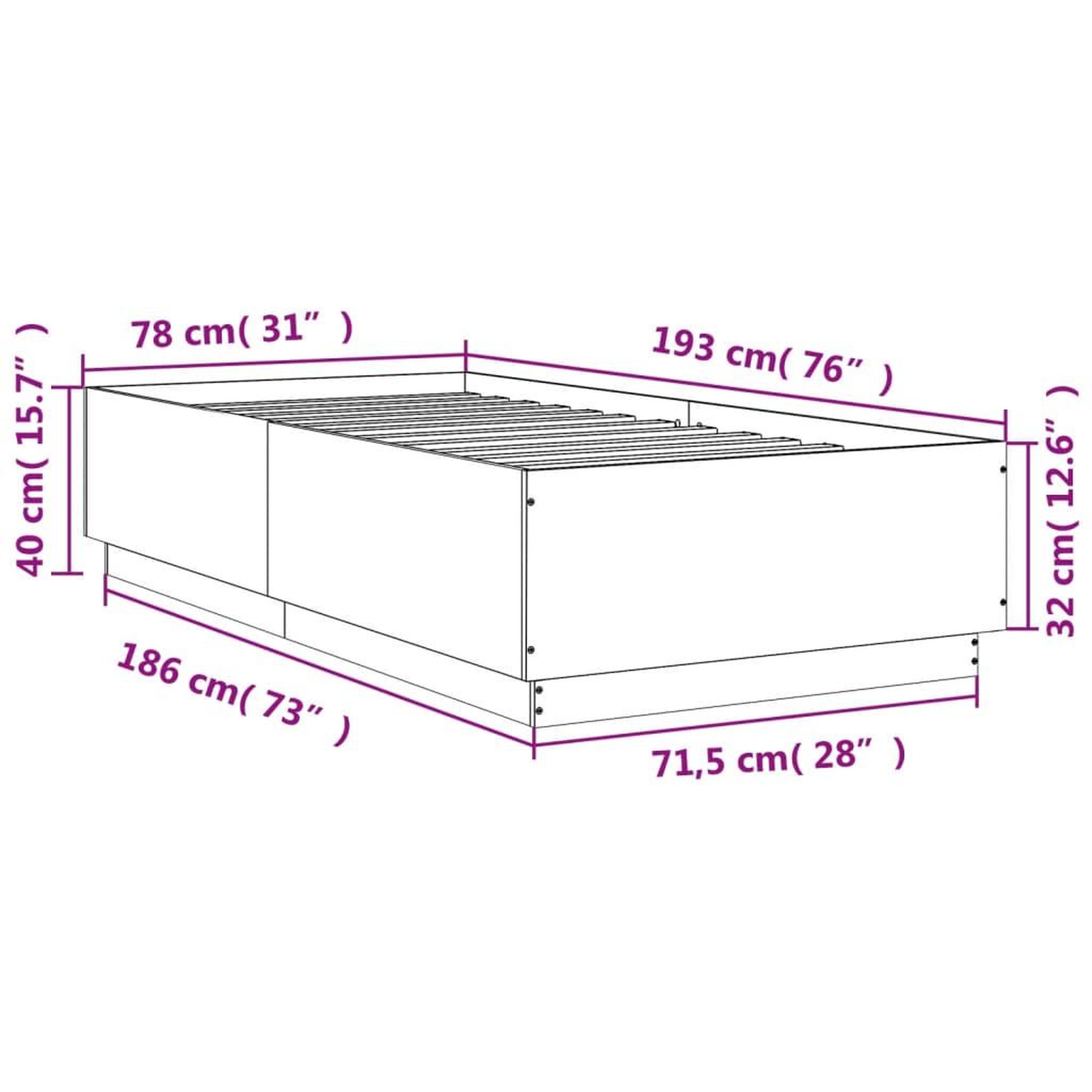 Voir la diapositive 6 : VIDAXL Cadre de lit sans matelas chene sonoma 75x190 cm