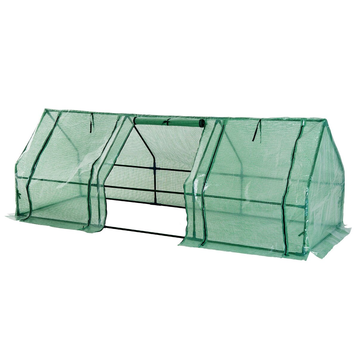 HOMCOM Mini serre de jardin 270L x 90l x 90H cm acier PE haute densité 140 g/m² anti-UV 3 fenêtres avec zip enroulables vert