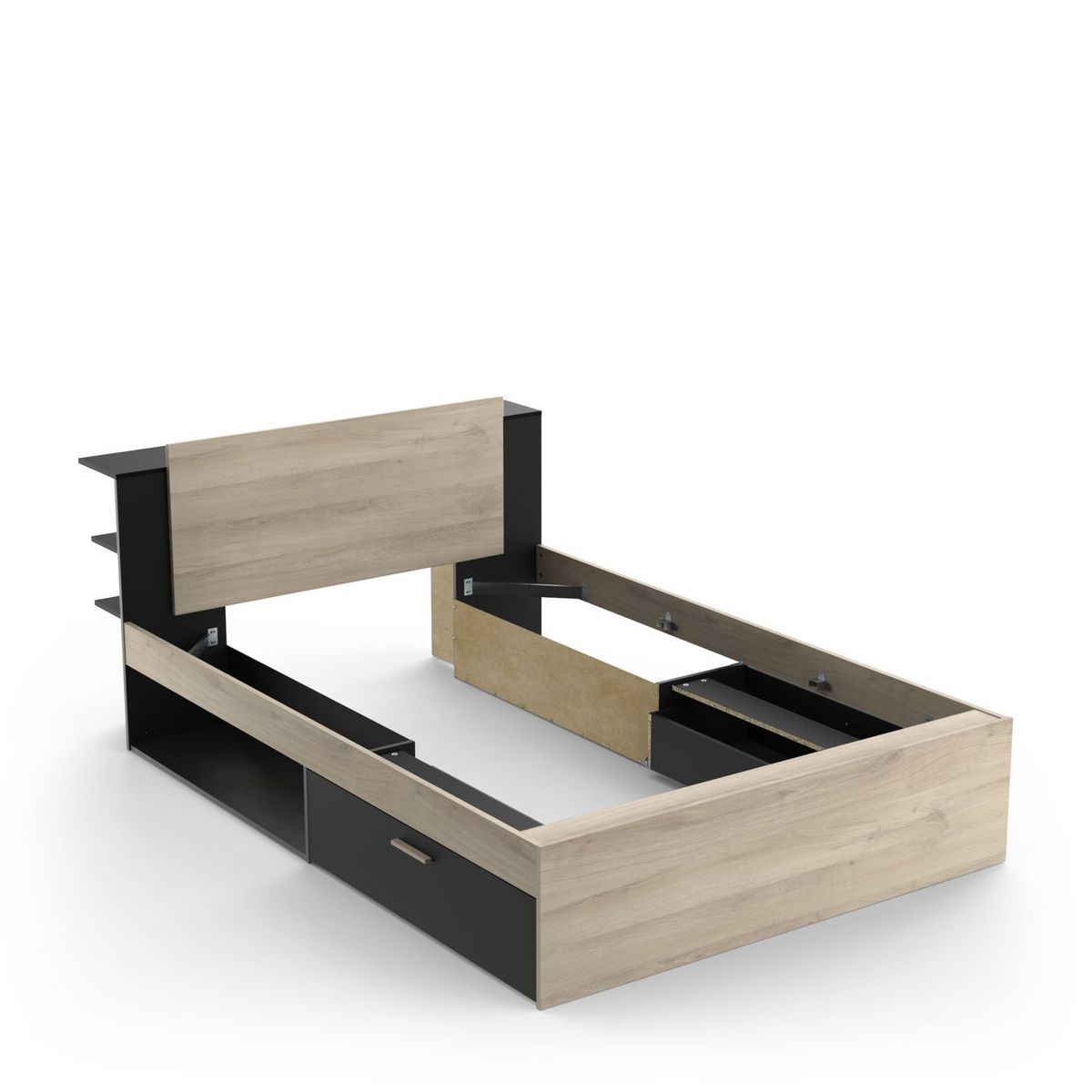 Lit 140x190/200 cm avec rangements 2 tiroirs 2 niches LOREDANA