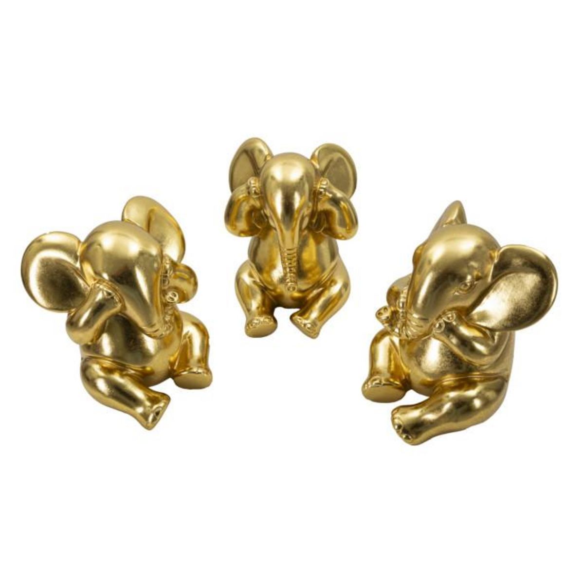 Paris Prix Lot de 3 Statuettes en Résine  Éléphants  20cm Or