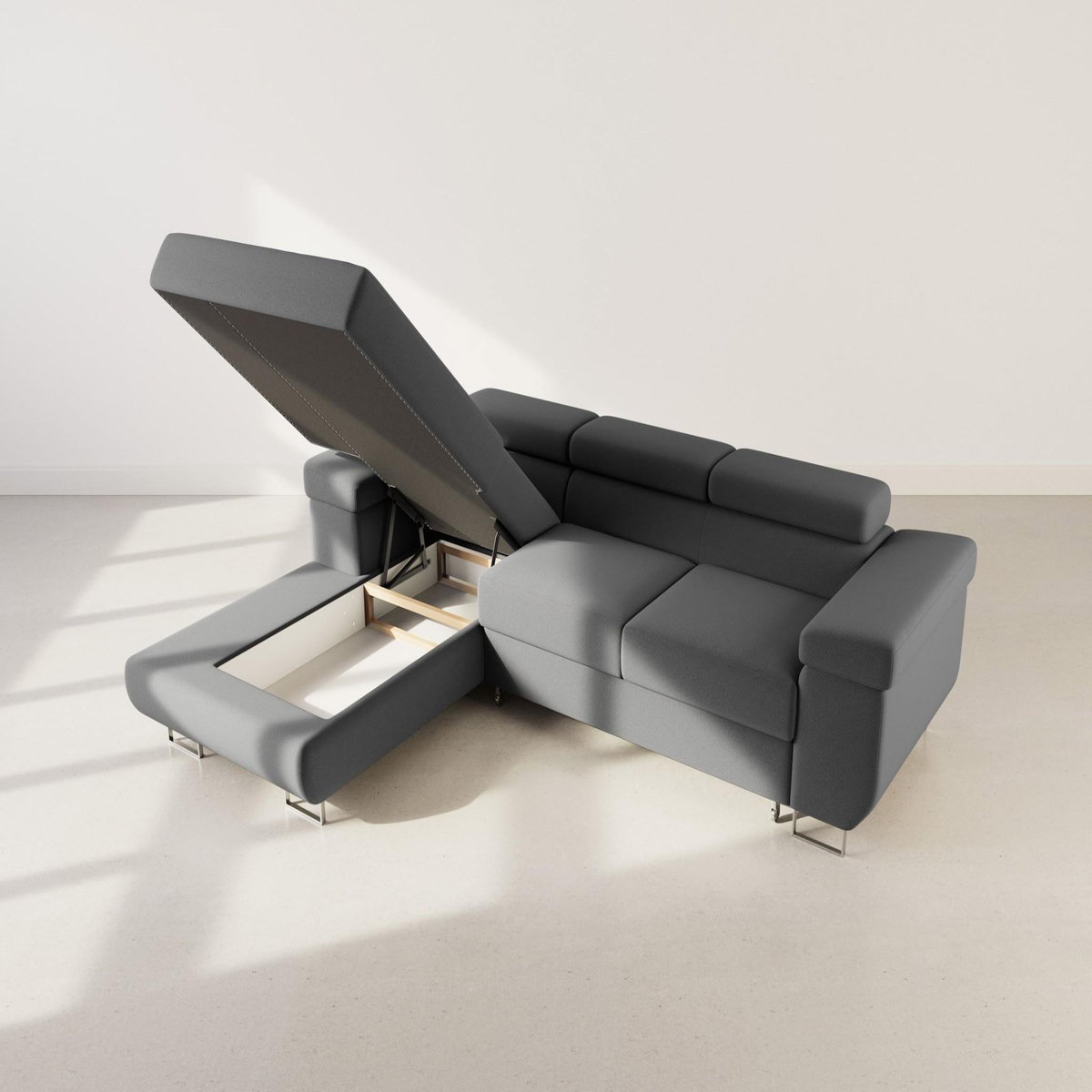 BEST MOBILIER Pablo - canapé d'angle gauche - 6 places - convertible avec coffre et têtières réglables - en velours